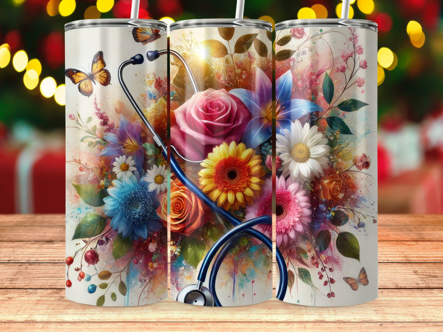 Floral Butterfly and Stethoscope Tumbler product