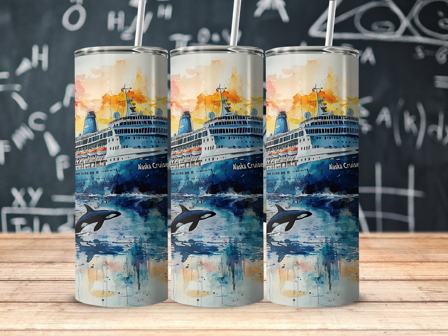 Alaskan Cruise Ship and Whale Illustration Tumbler product