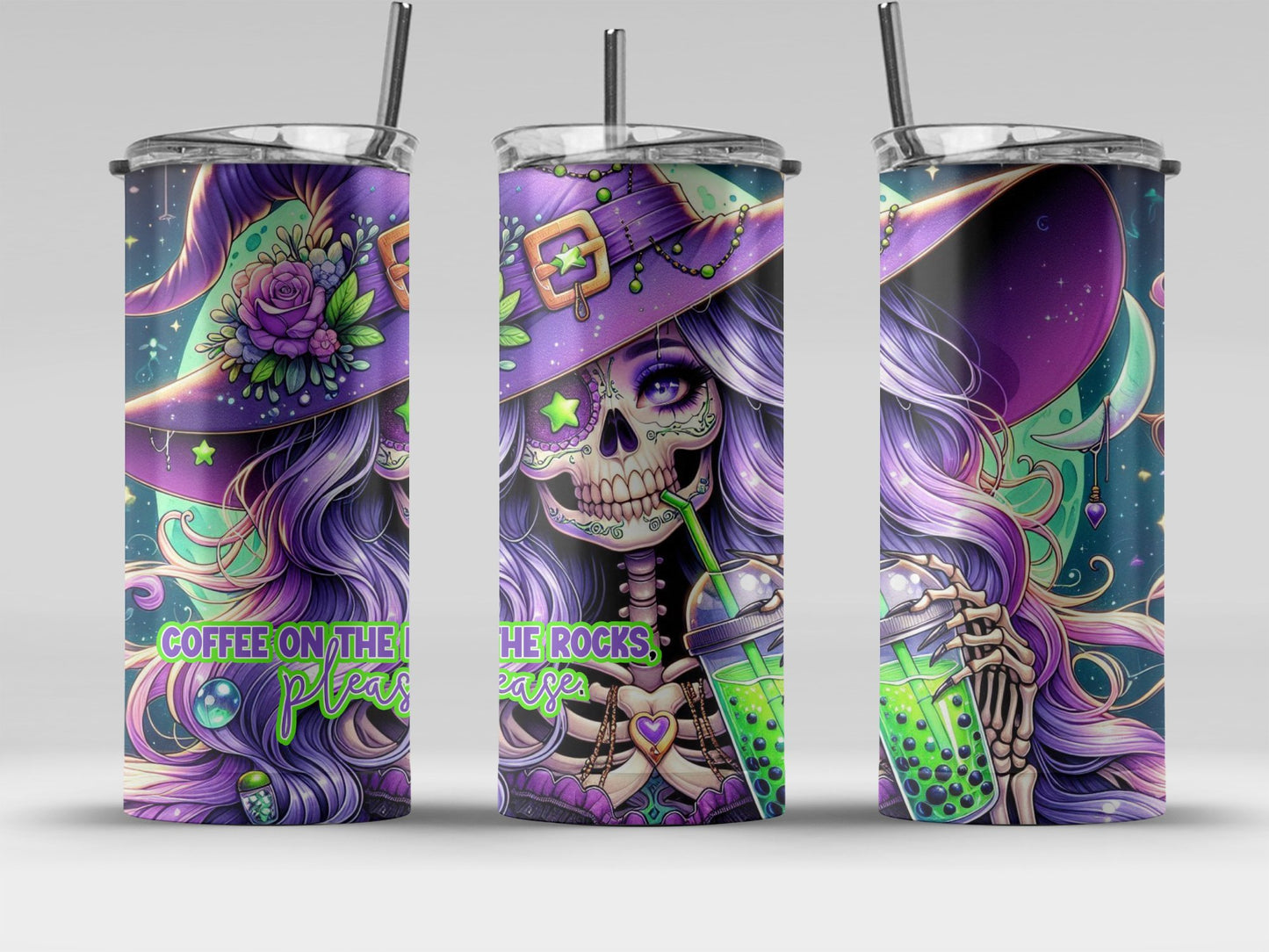 Coffee On The Rocks Please Skull Witch tumbler product