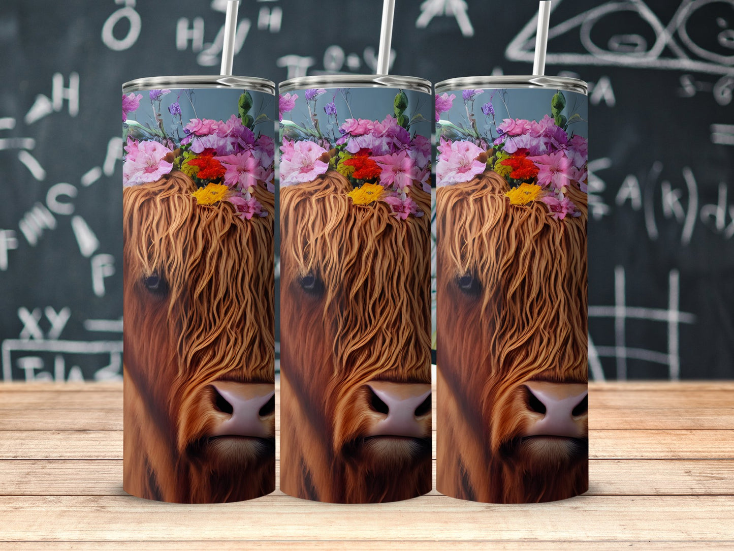 Highland Cow with Roses Design Tall Tumbler product