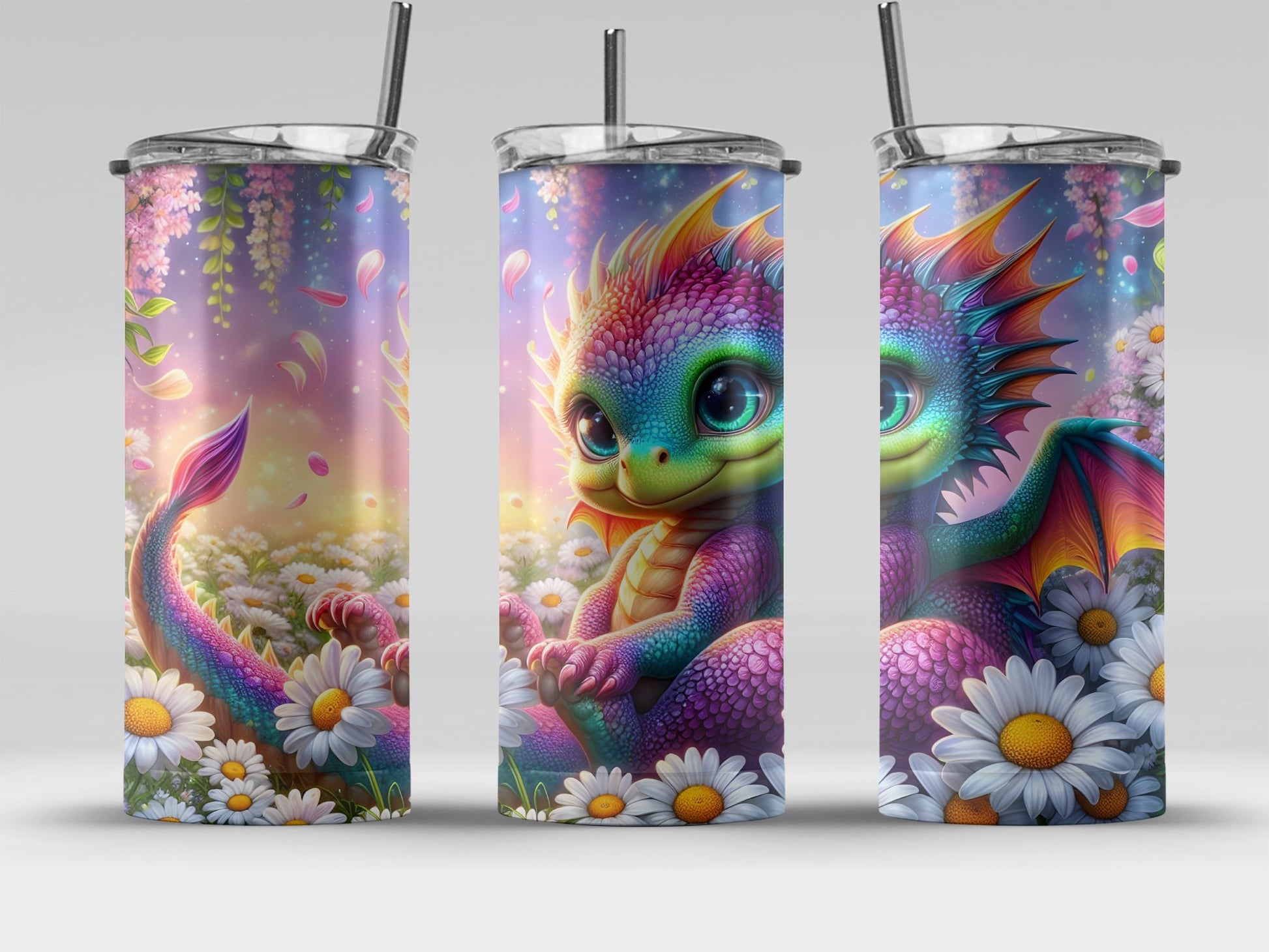 Colorful Dragon and Daisies Tumbler Cup product
