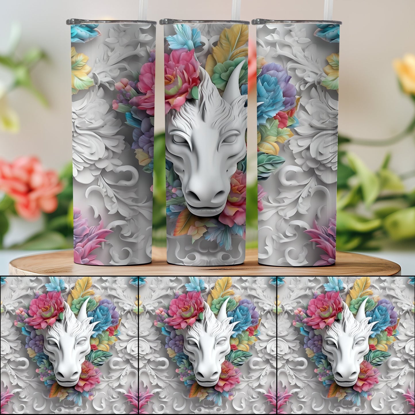 Elegant Floral Dragon Design Tumbler Product Type