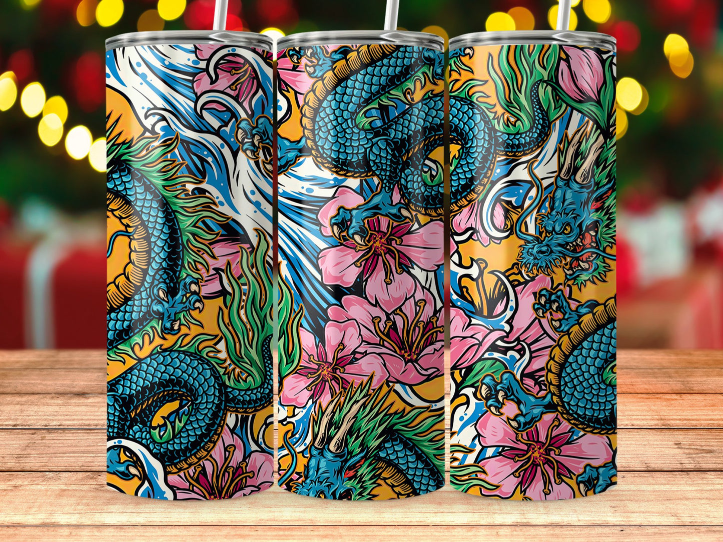 Dragon and Floral Patterned Colorful Tumbler product