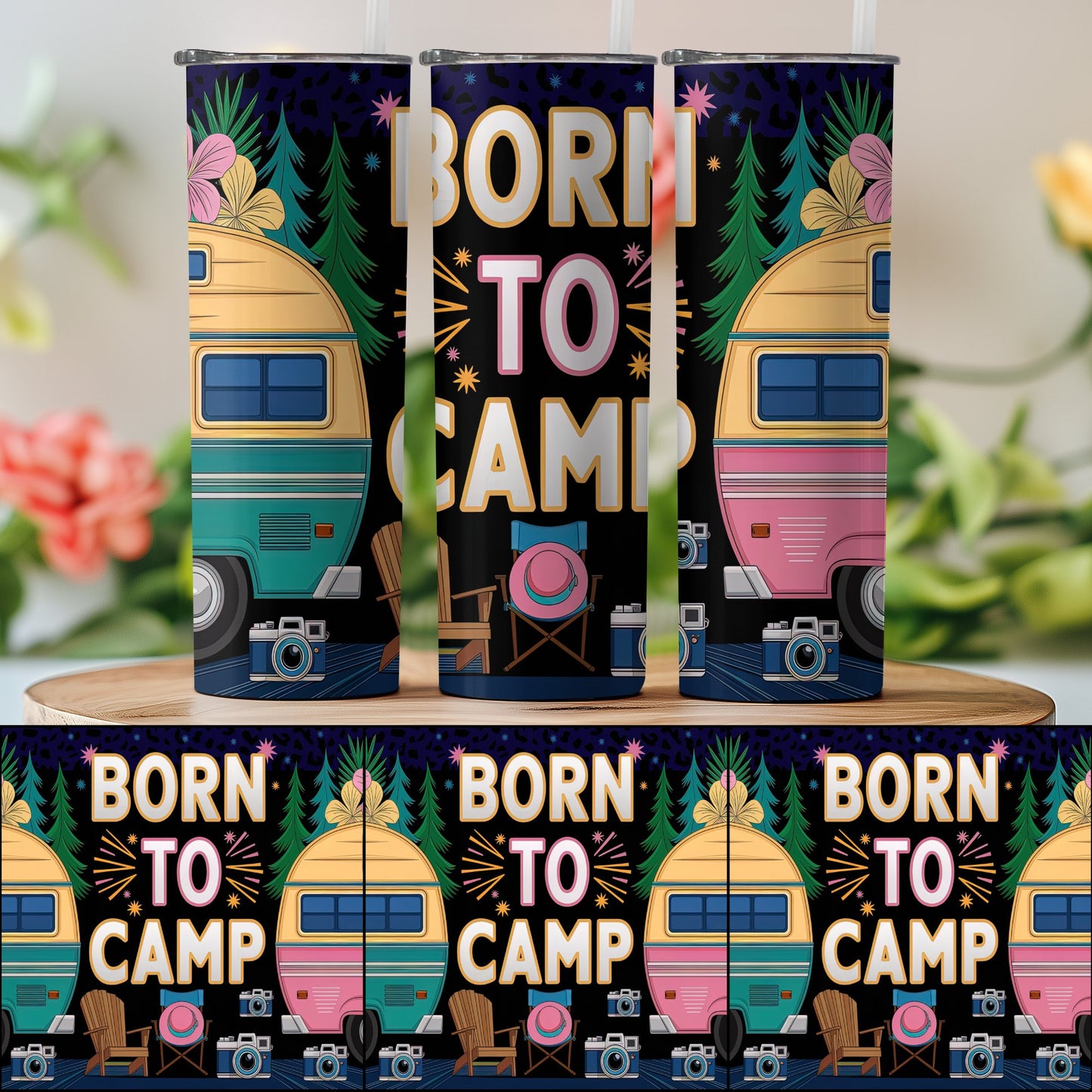 Born to Camp Colorful Travel Tumbler product type