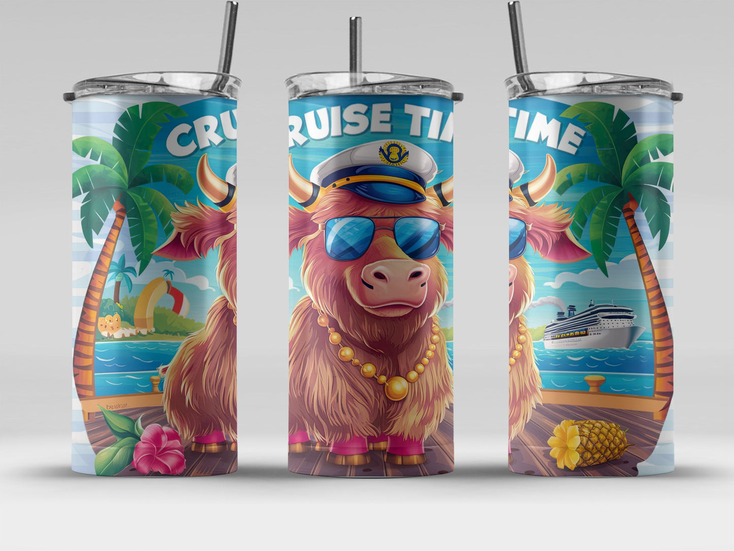 Cruise Time Tropical Bull Design Tumbler Product