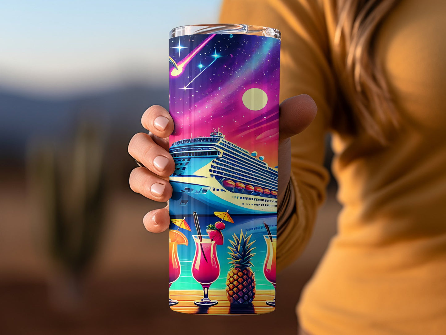Vibrant Cruise Ship And Tropical Drinks Printed product type