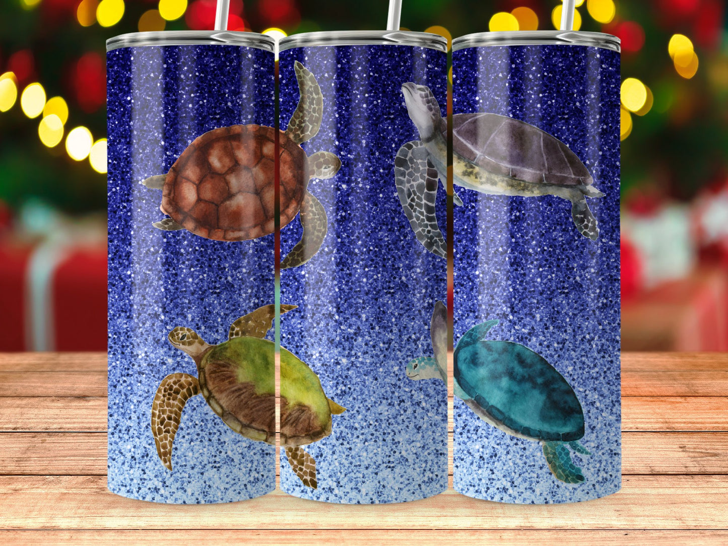 Colorful Turtle Design Blue Glitter Tumbler product