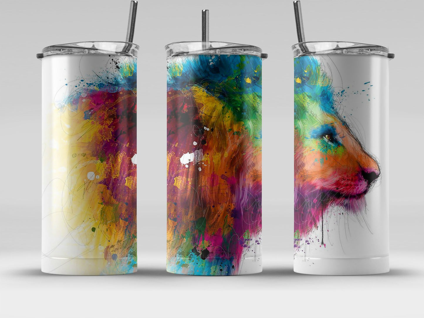 Vibrant Multicolored Lion Art Design Tumbler product