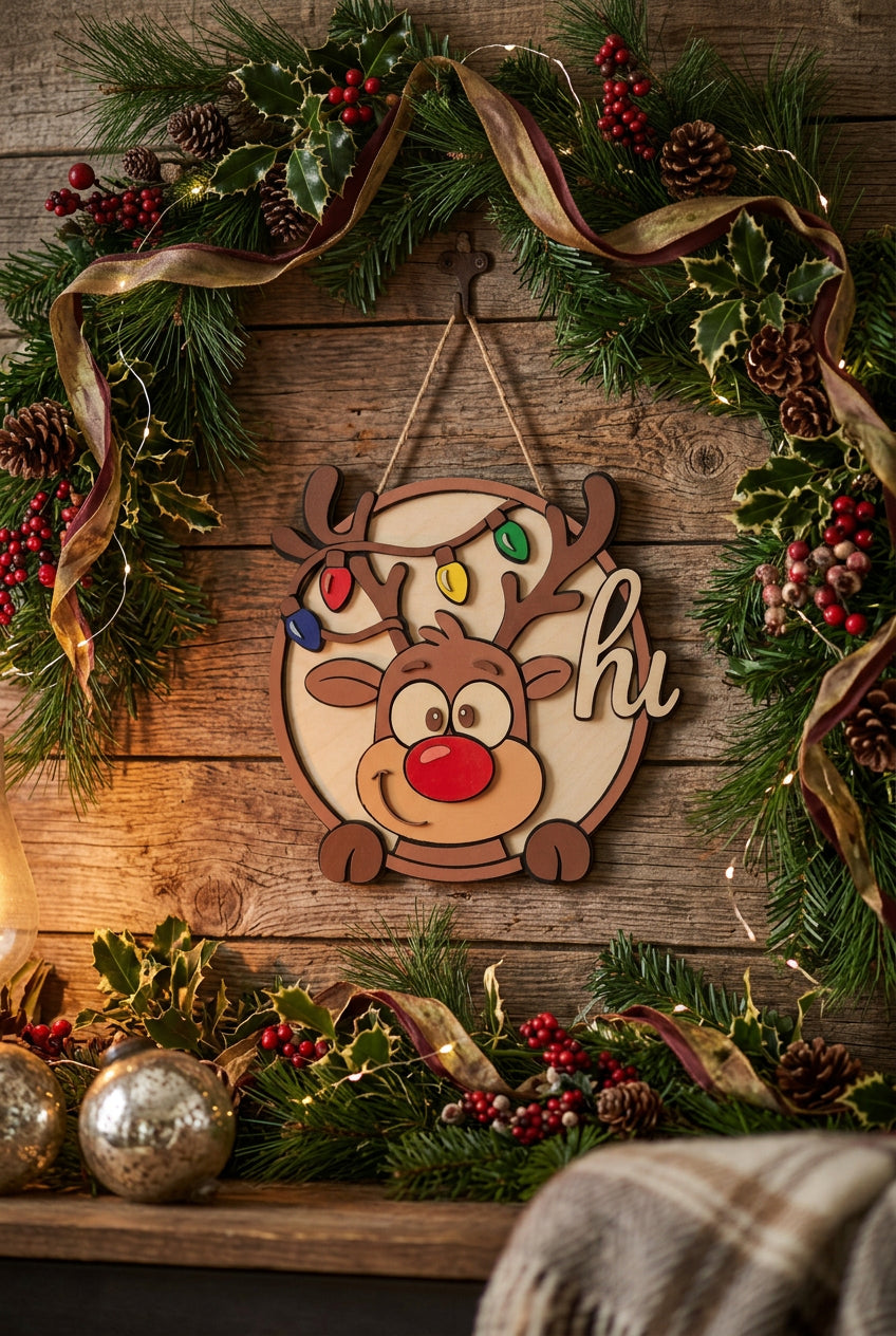Colorful Reindeer Ornament with Cute Expression Decor