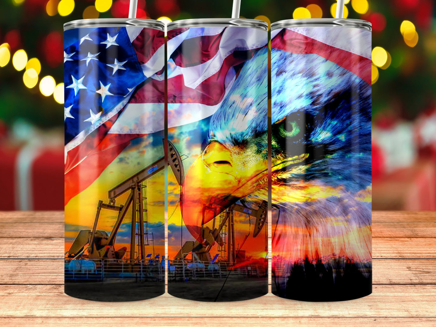 Patriotic Eagle and Oil Rig Tumbler Cup product type
