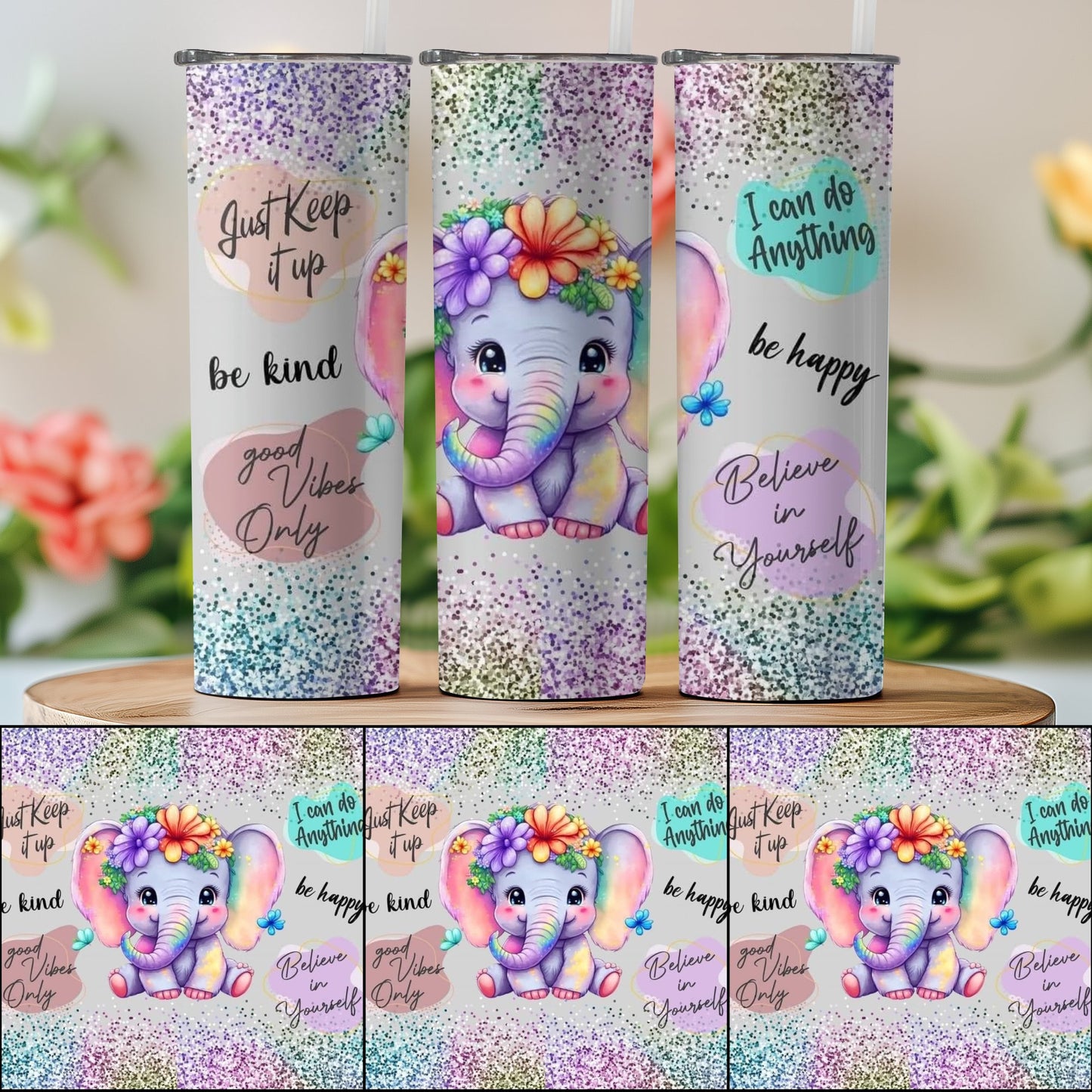Inspirational Elephant Design on Glittery Tumbler product