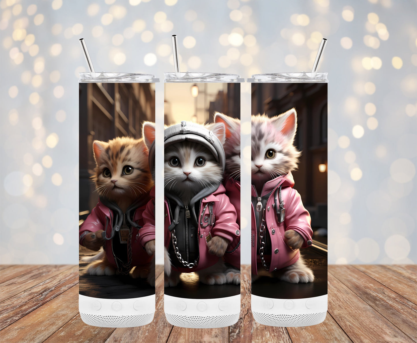 Adorable Cats in Pink Hoodies Design Tumbler product type