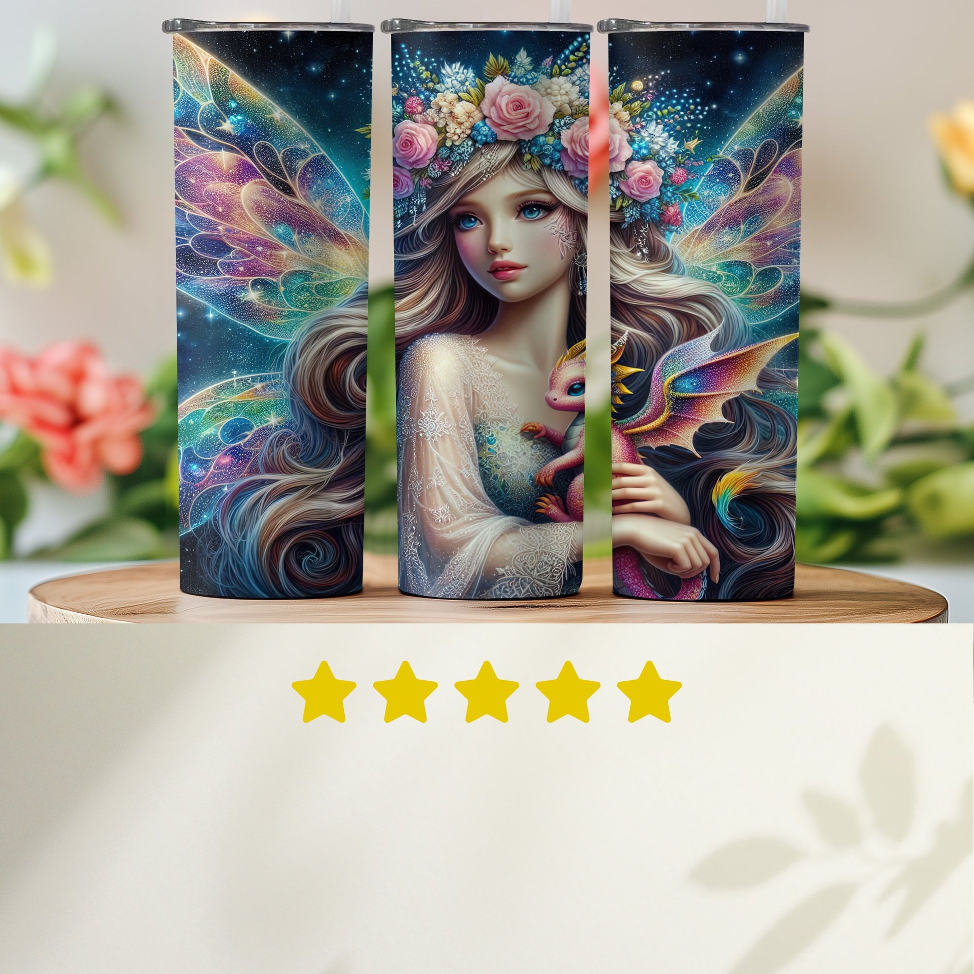 Ethereal Fairy Princess Art Tumbler with Magical Dragon product
