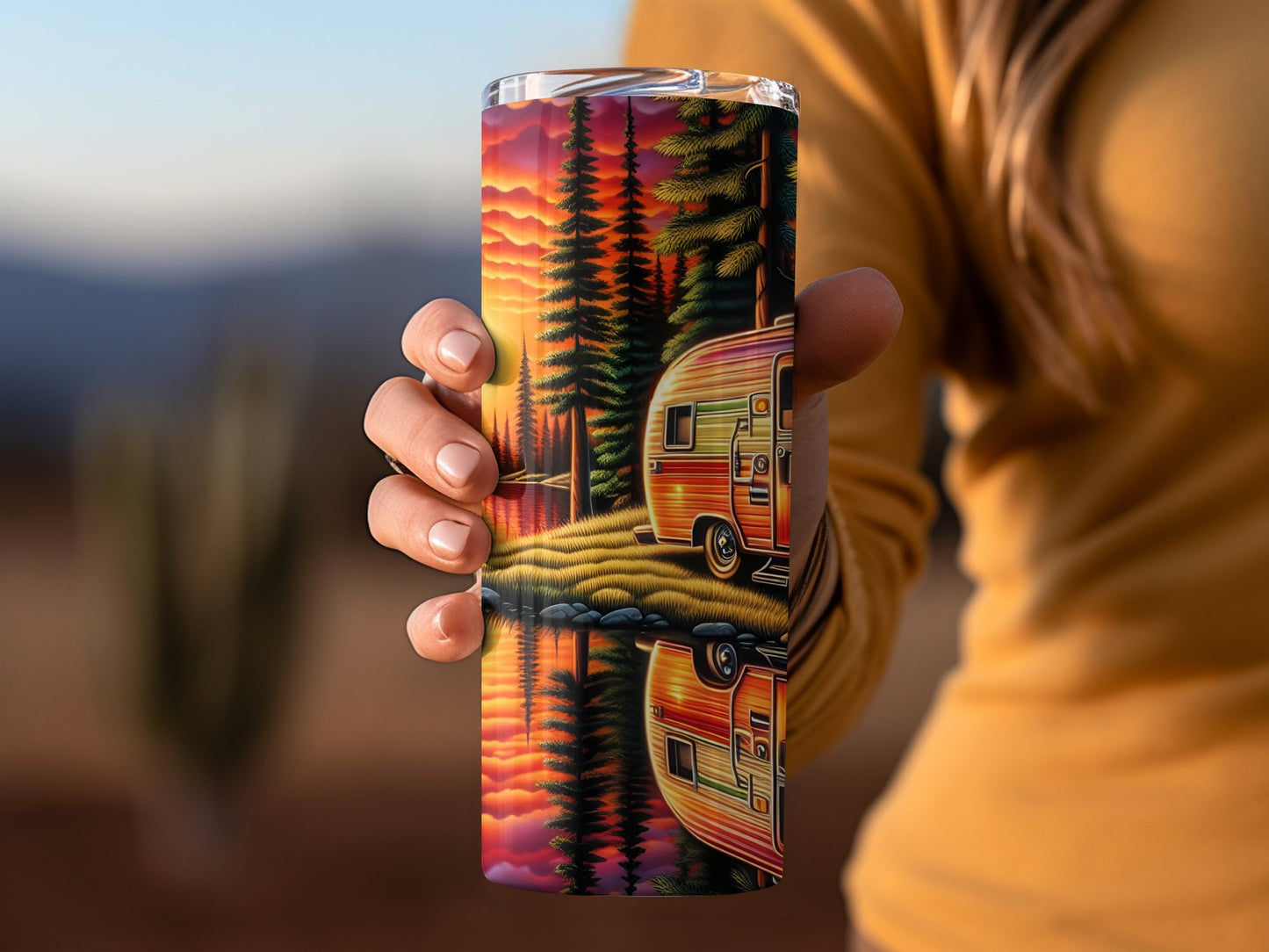 Sunset Camper Scene Printed Tumbler Travel Product