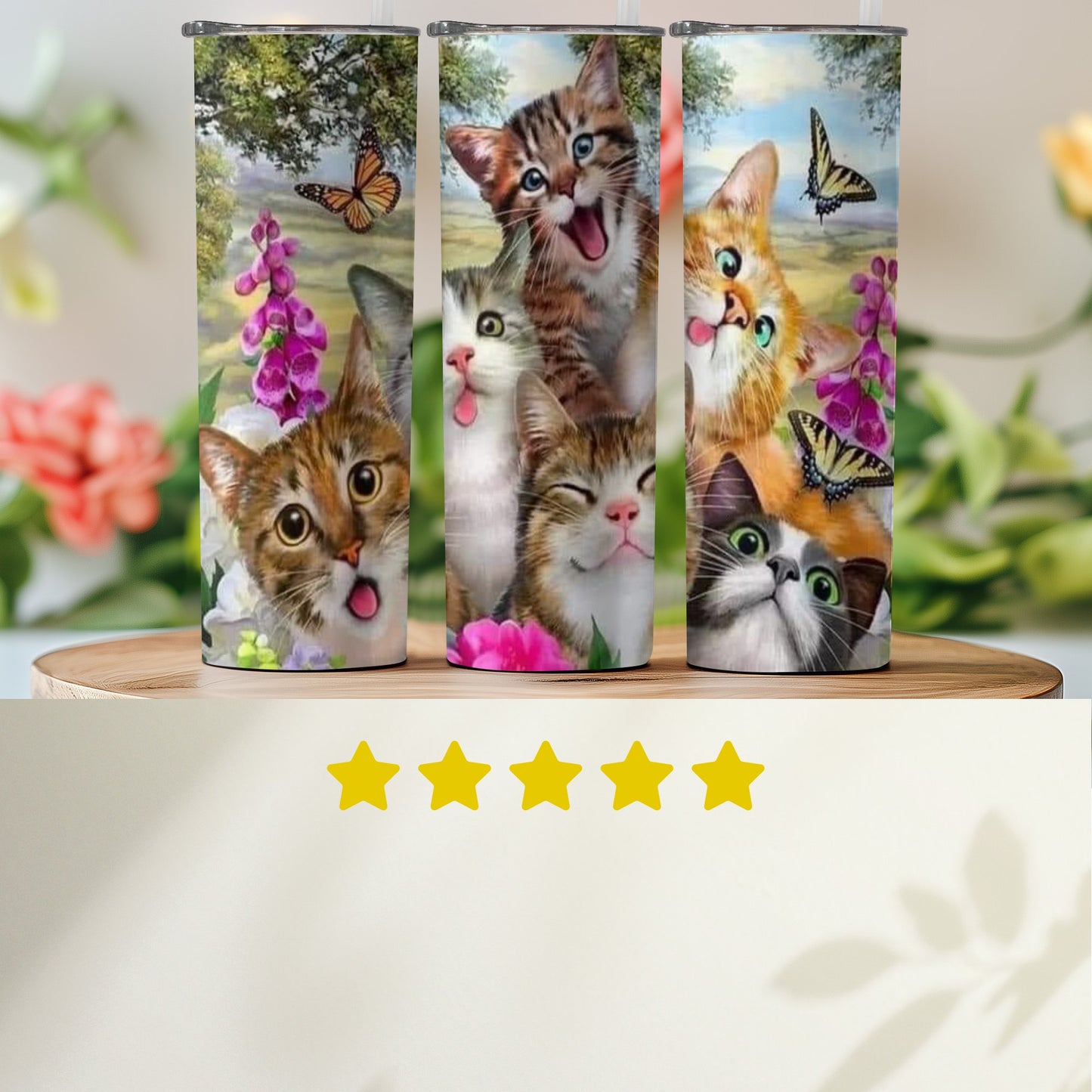 Cute Kittens and Butterflies Design Tumbler product