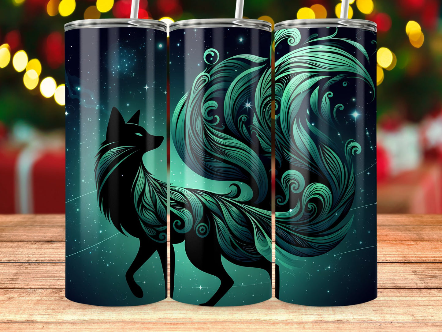Artistic Fox with Flowing Tails Design Tumbler product