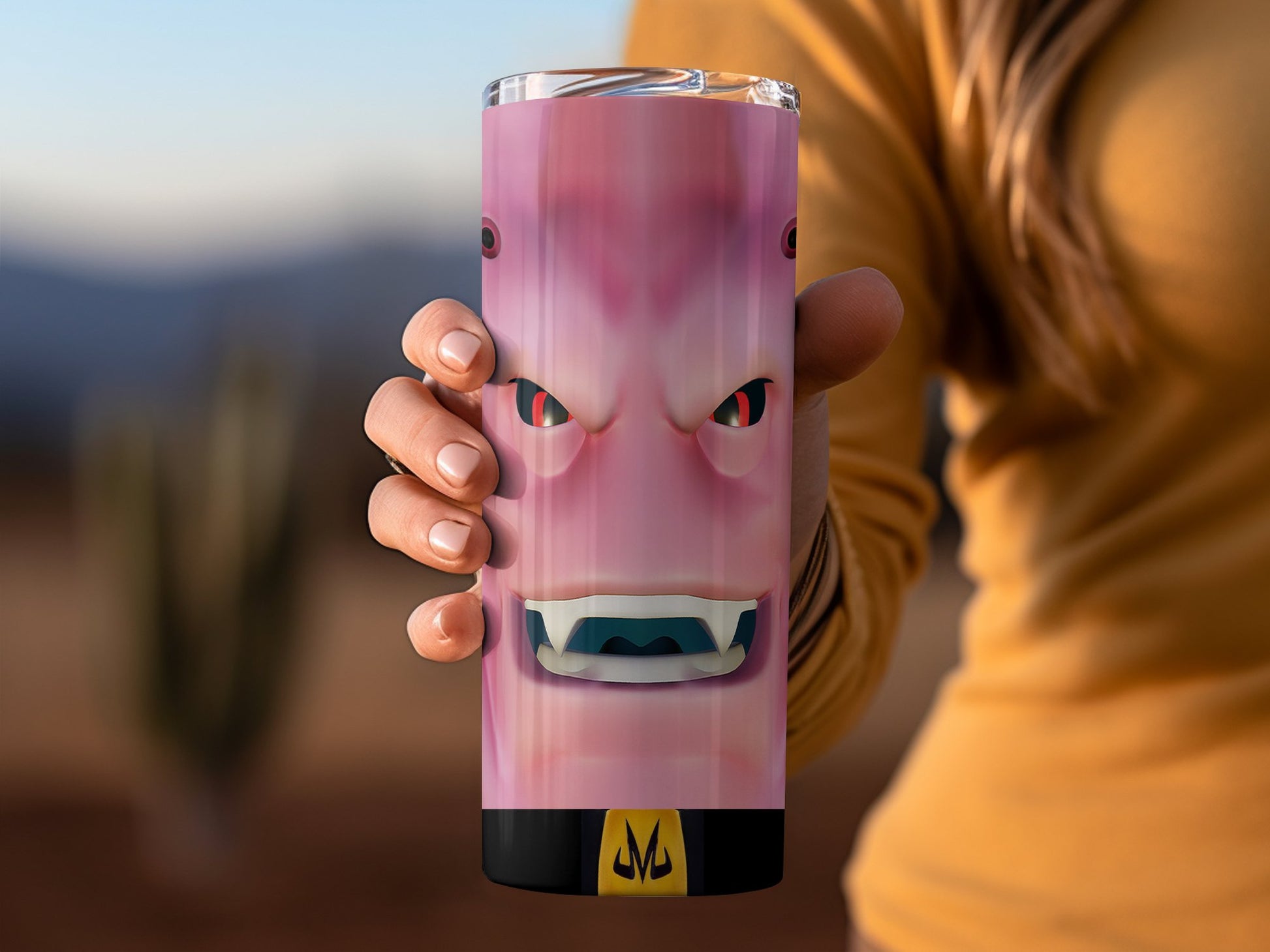 Bright Pink Tumbler With Monster Face Design Product