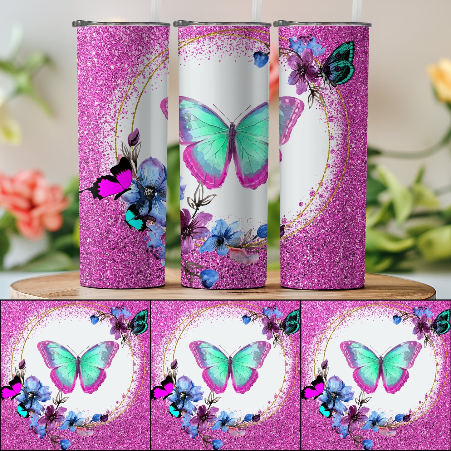 Glitter Butterfly Design Tumblers Colorful Drinkware product type