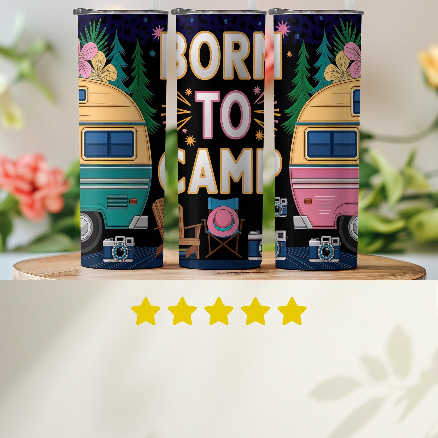 Born to Camp Retro Style Illustrated Drinkware product