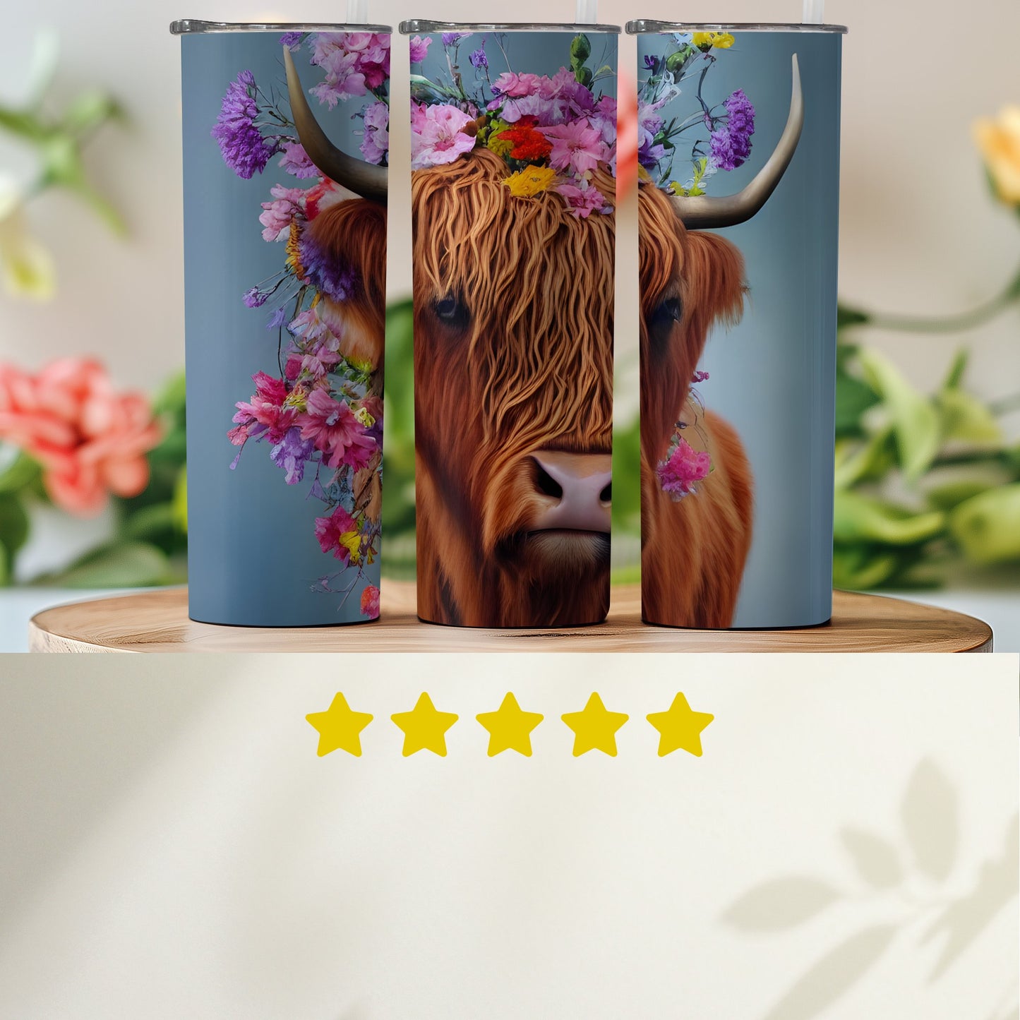 Floral Highland Cow Insulated Tumbler product