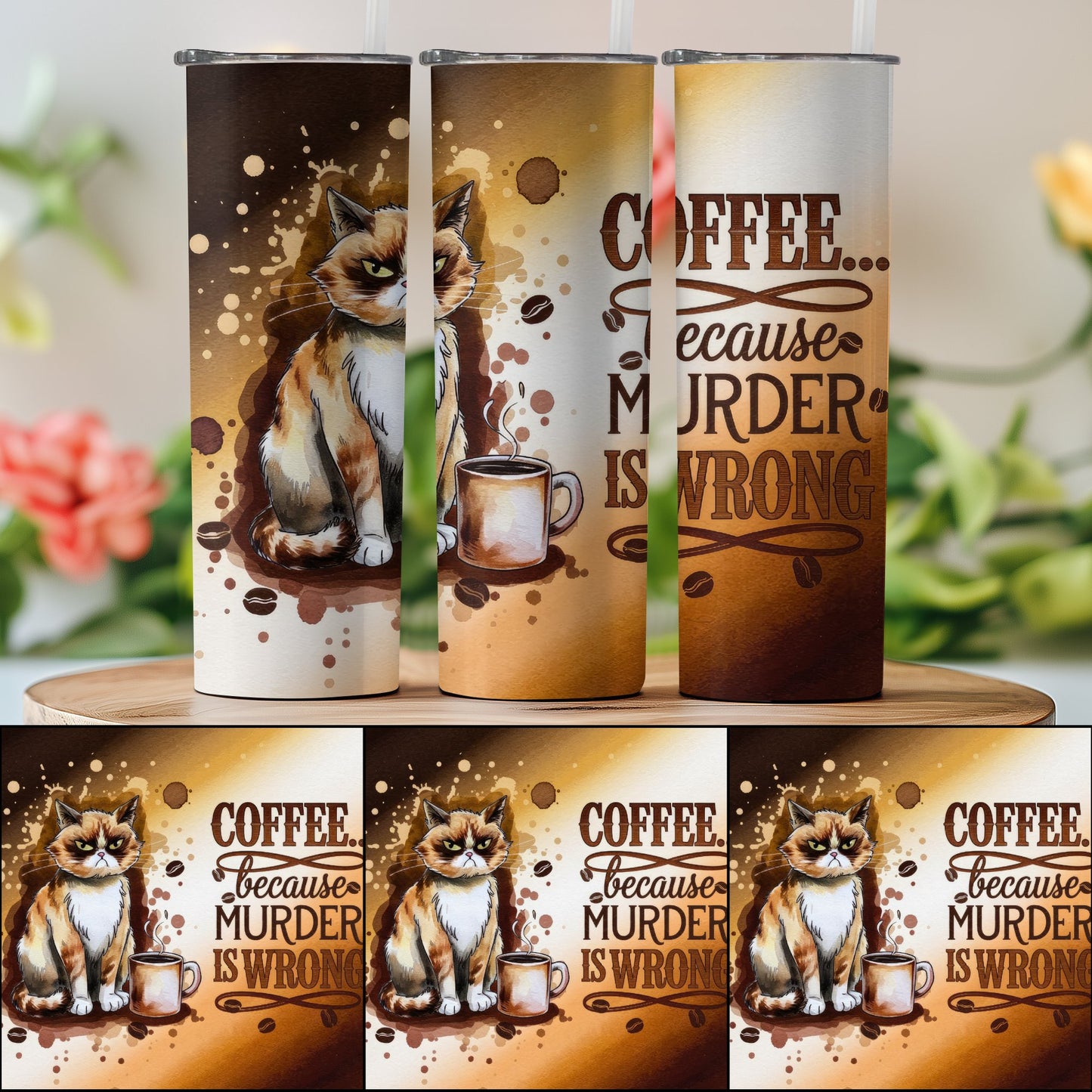 Cat with Coffee Funny Tumbler Humorous Drinkware product type