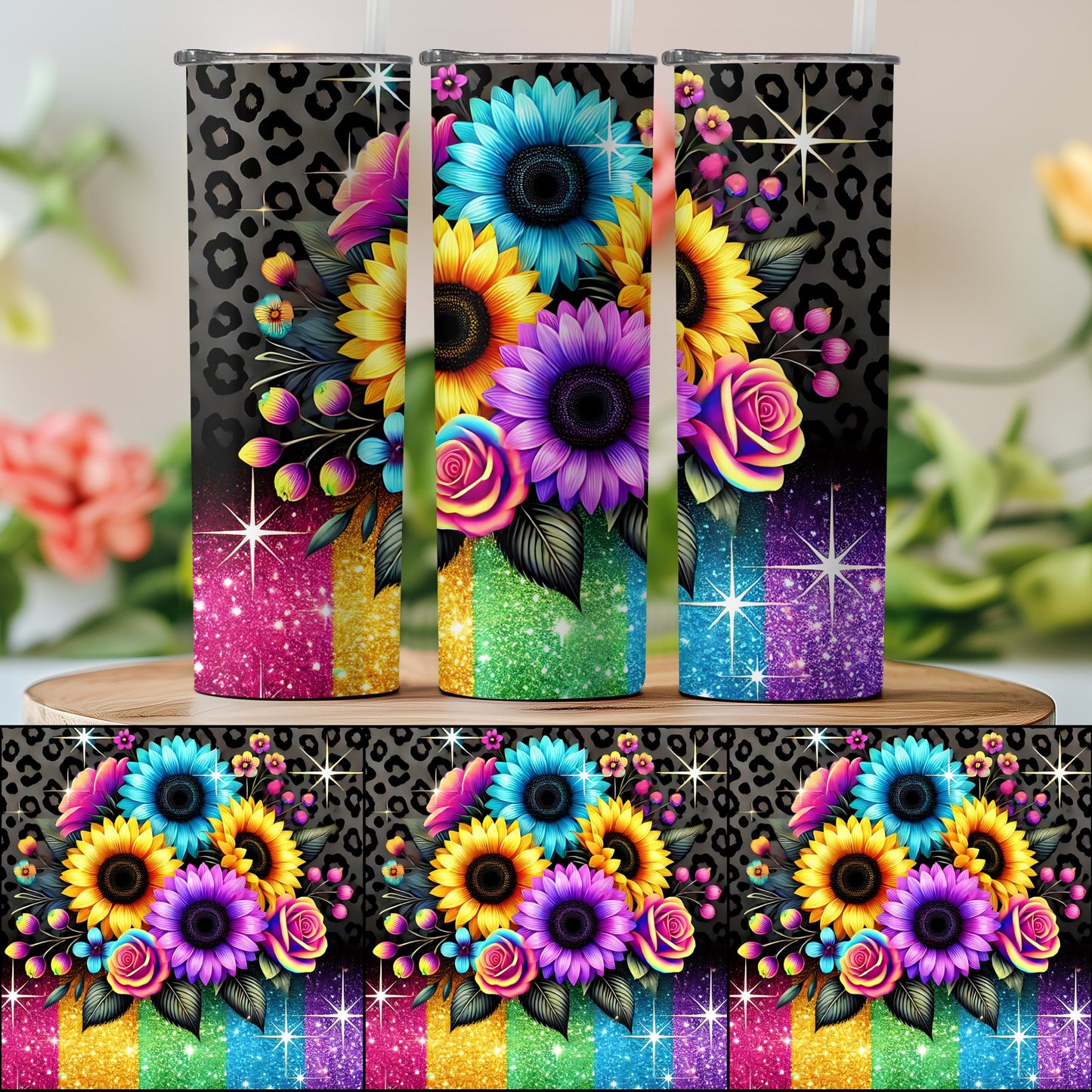 Vibrant Floral and Leopard Print Tumbler product