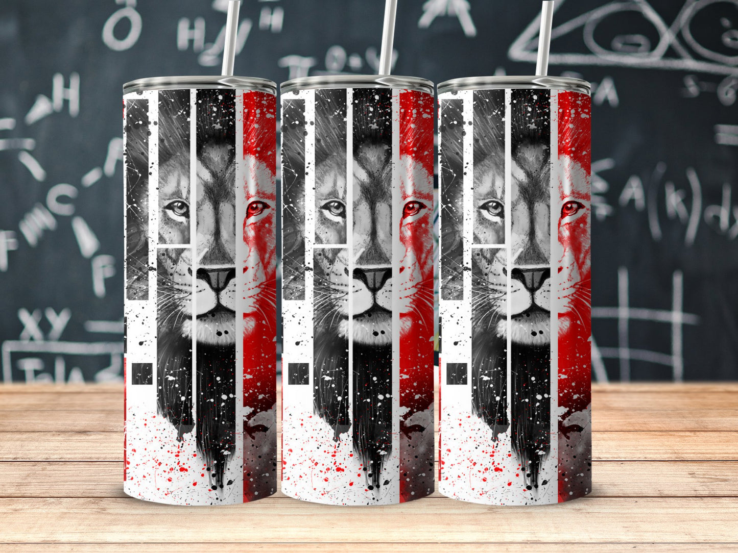Fierce Lion with Red and Black Design Tumbler product type