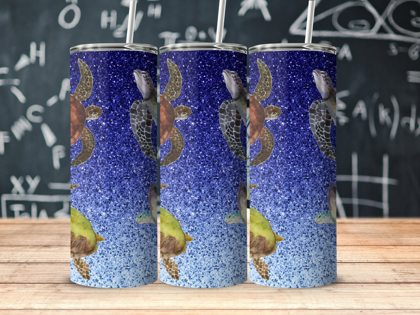 Sea Turtle and Blue Glitter Design Tumbler product