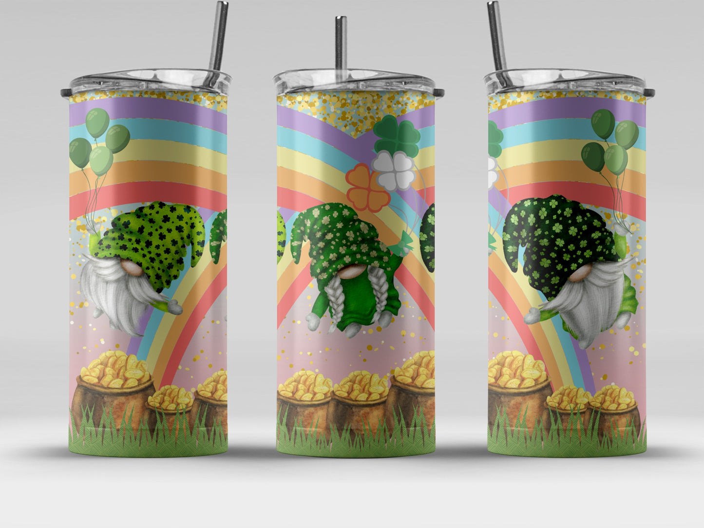 Gnome Rainbow and Leprechaun Gnome St. Patrick's Day Tumbler