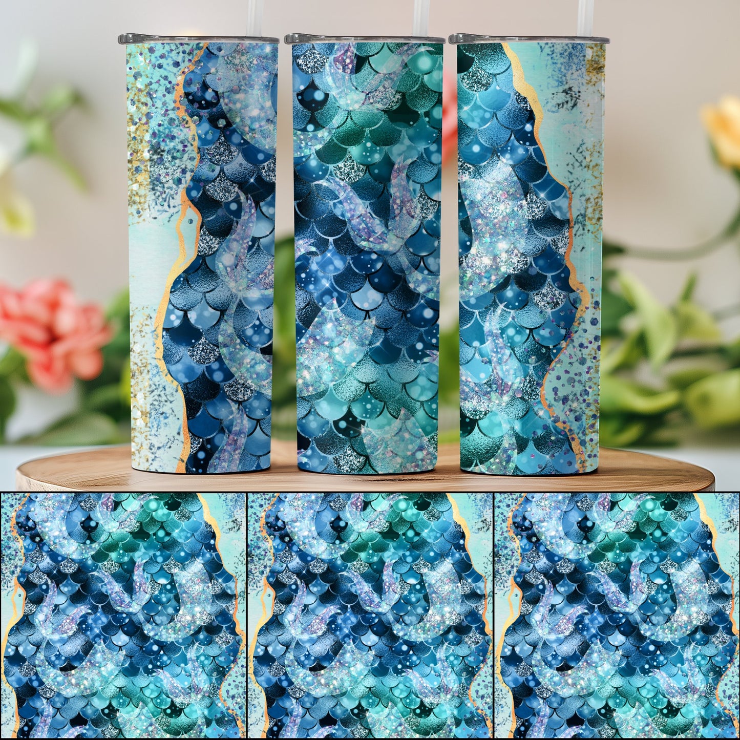 Unique Oceanic Blue Patterned Tumbler Drinkware Product