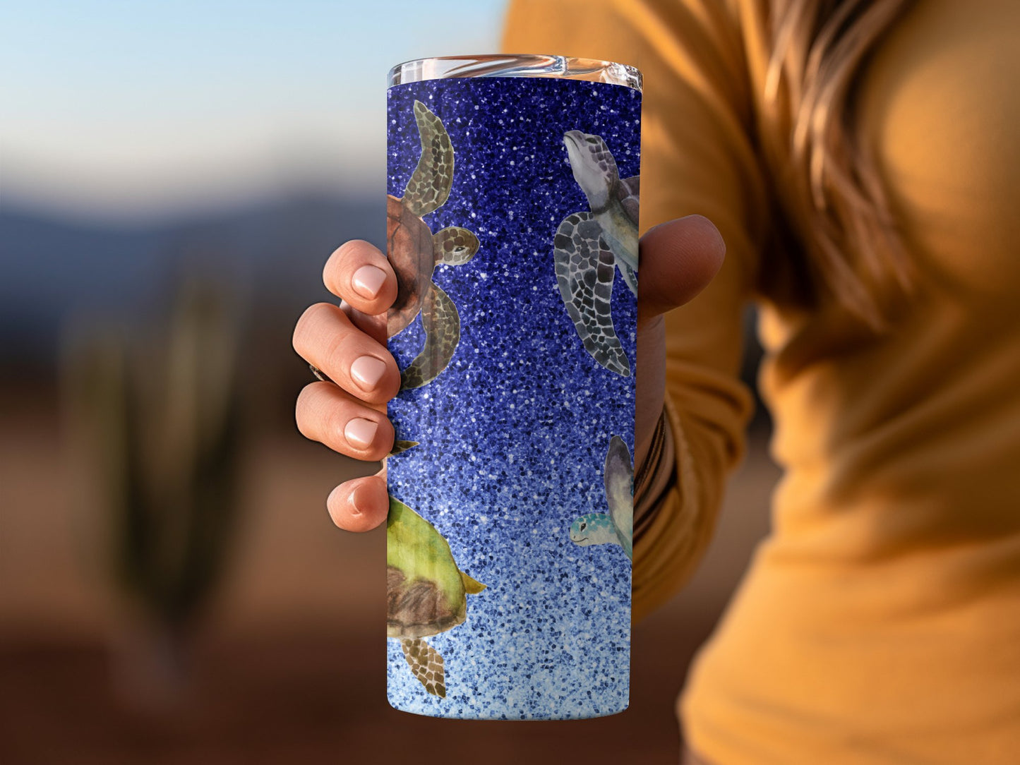 Sea Turtle Design Tumbler with Starry Blue Background product