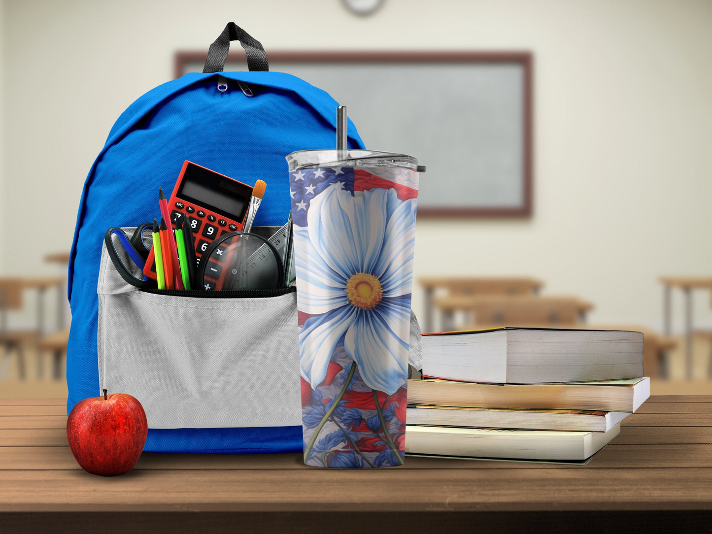 Blue Backpack with School Supplies and Tumbler product