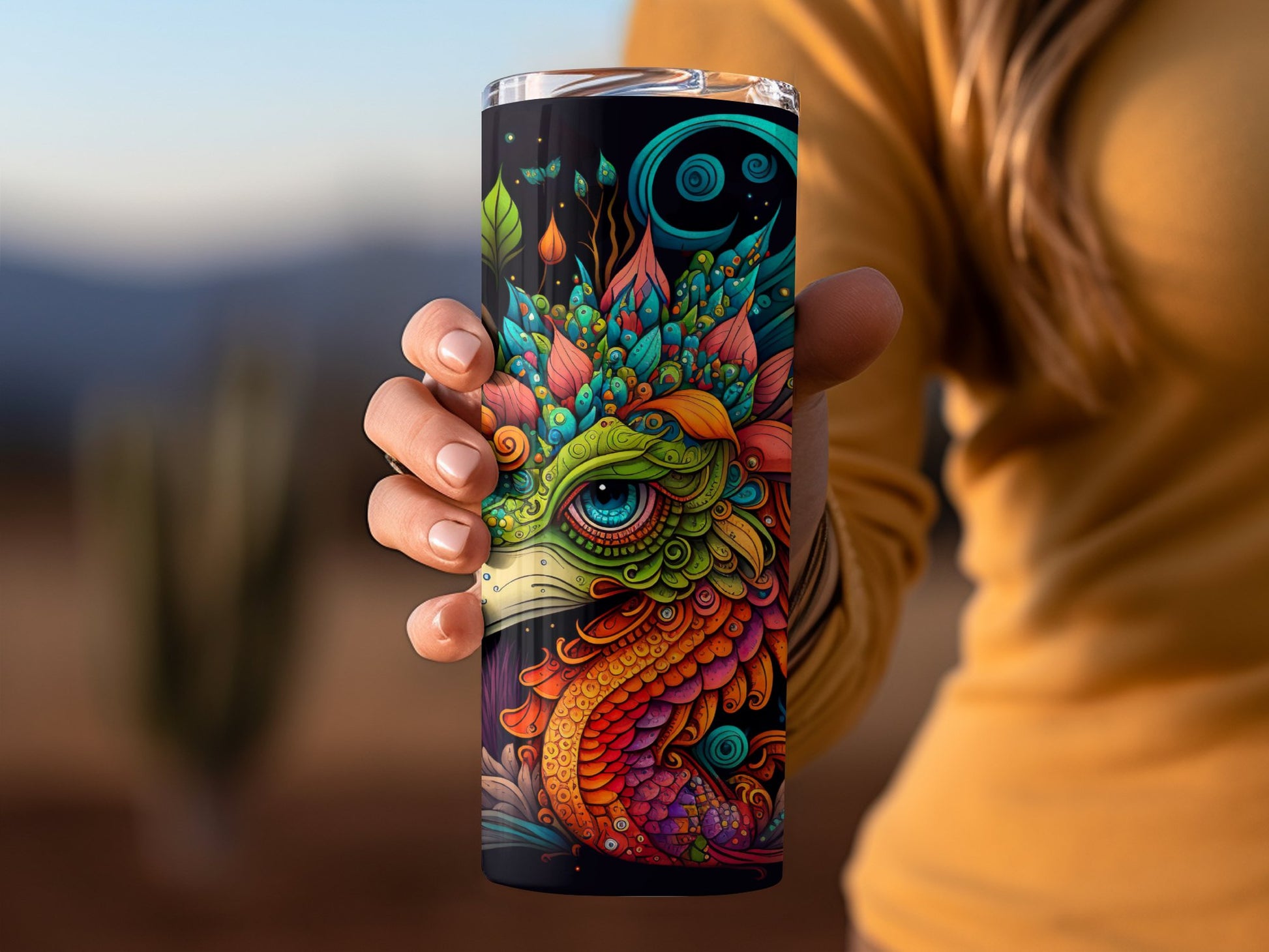 Vibrant Artistic Dragon Design Travel Mug product type