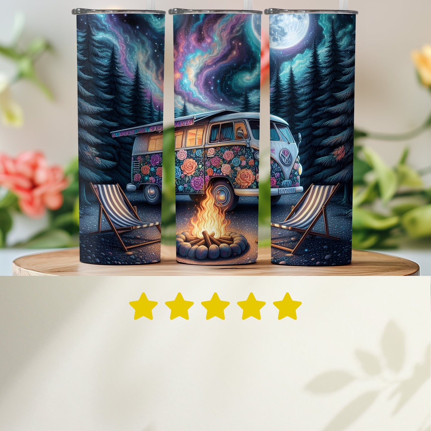 Retro Camper Van Under Northern Lights Tumbler product