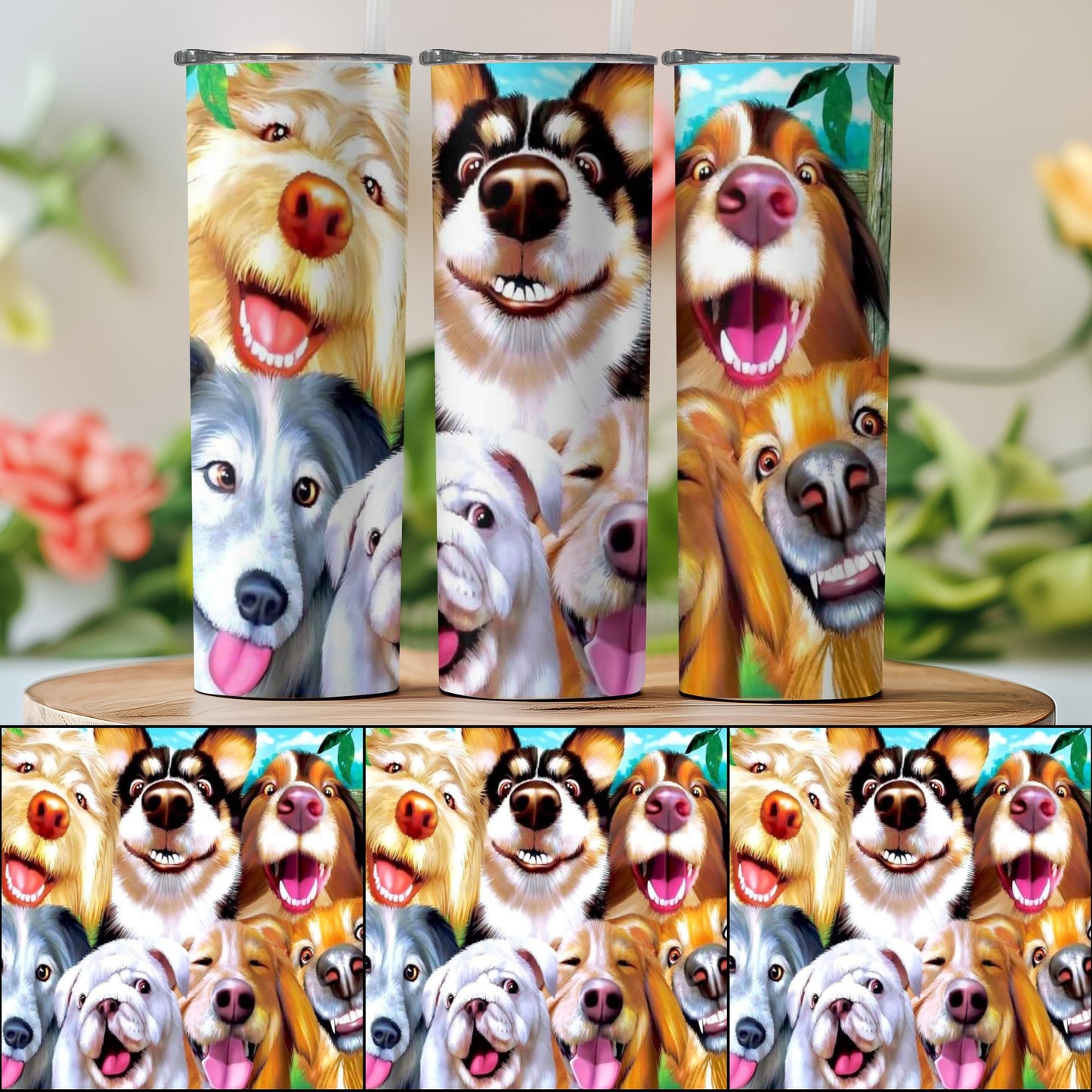 Colorful Illustration of Happy Dogs Tumbler Cup product