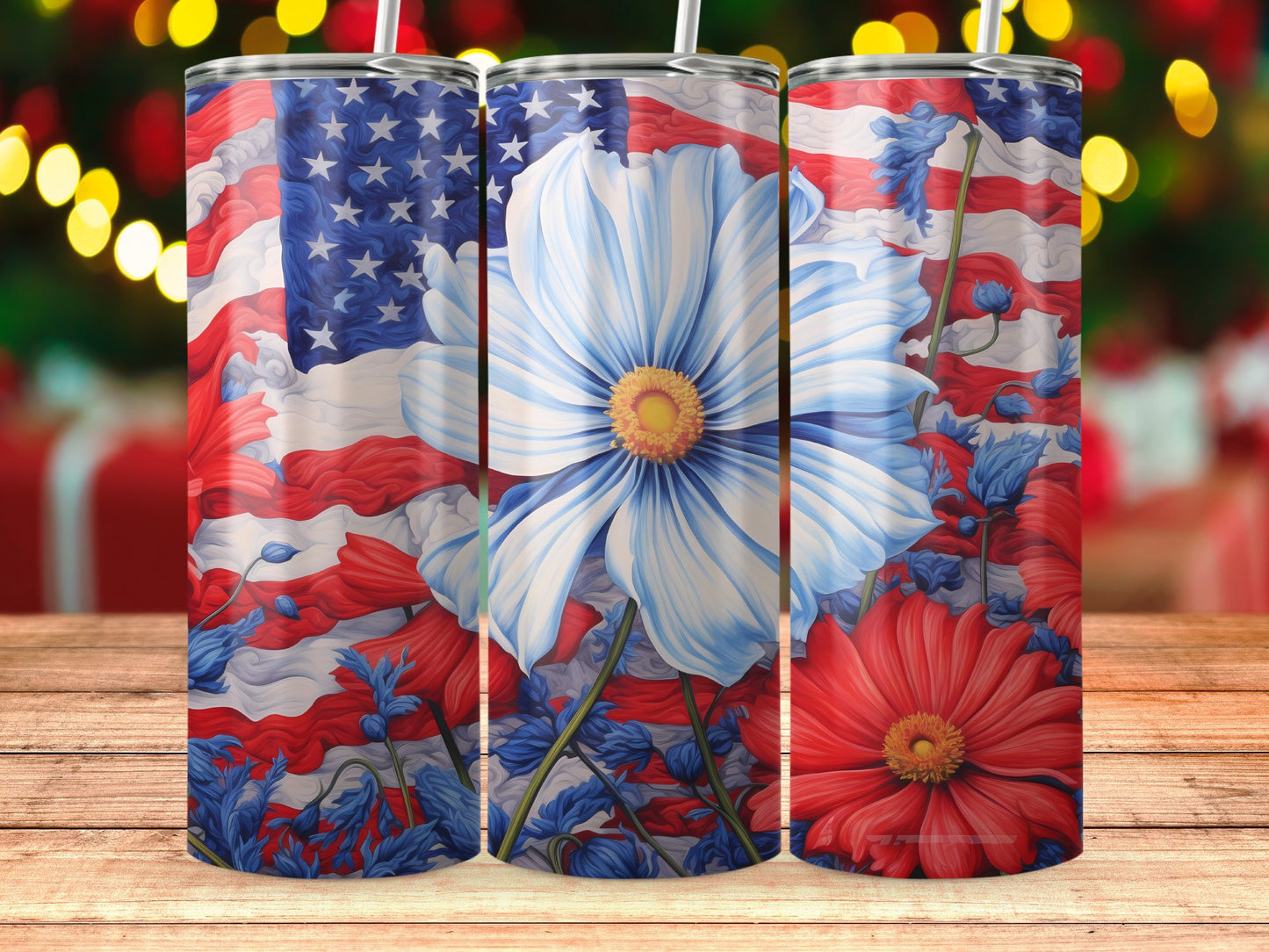 Patriotic American Flag Floral Design Tumbler product