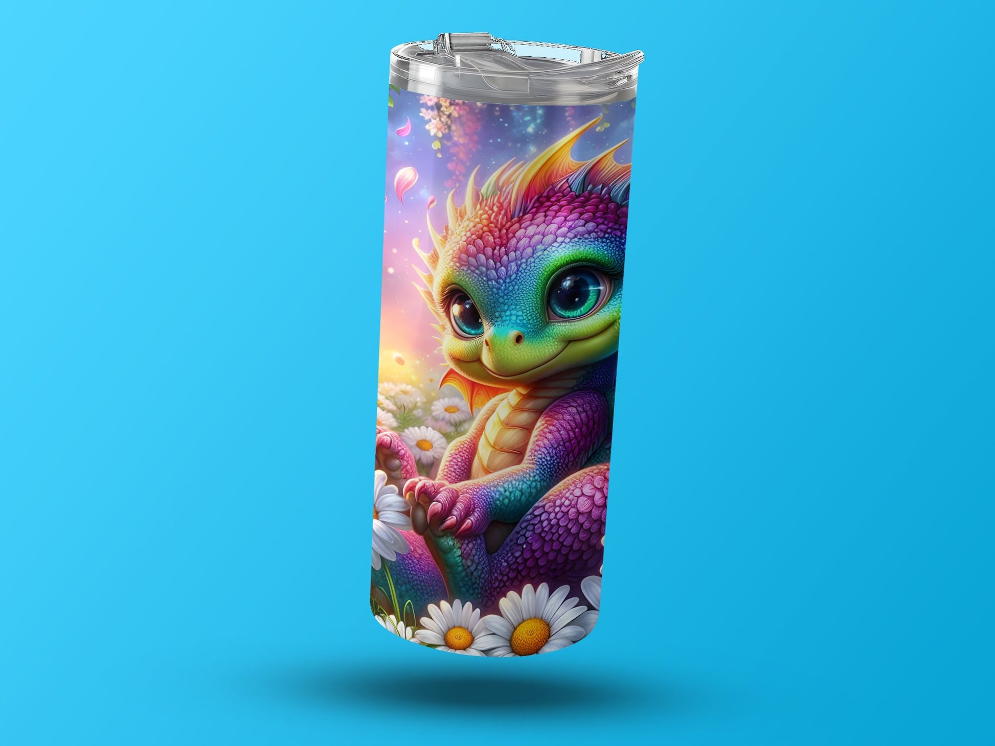 Adorable Colorful Dragon and Flowers Tumbler product