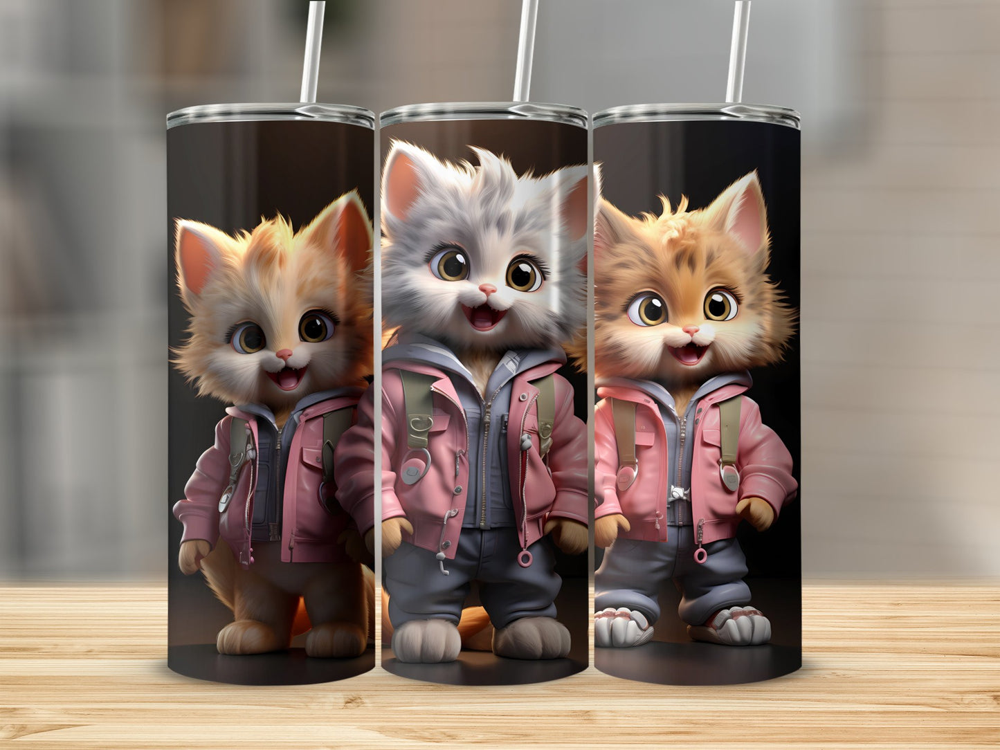 Cute Illustrated Kitten Graphic on Tumbler product