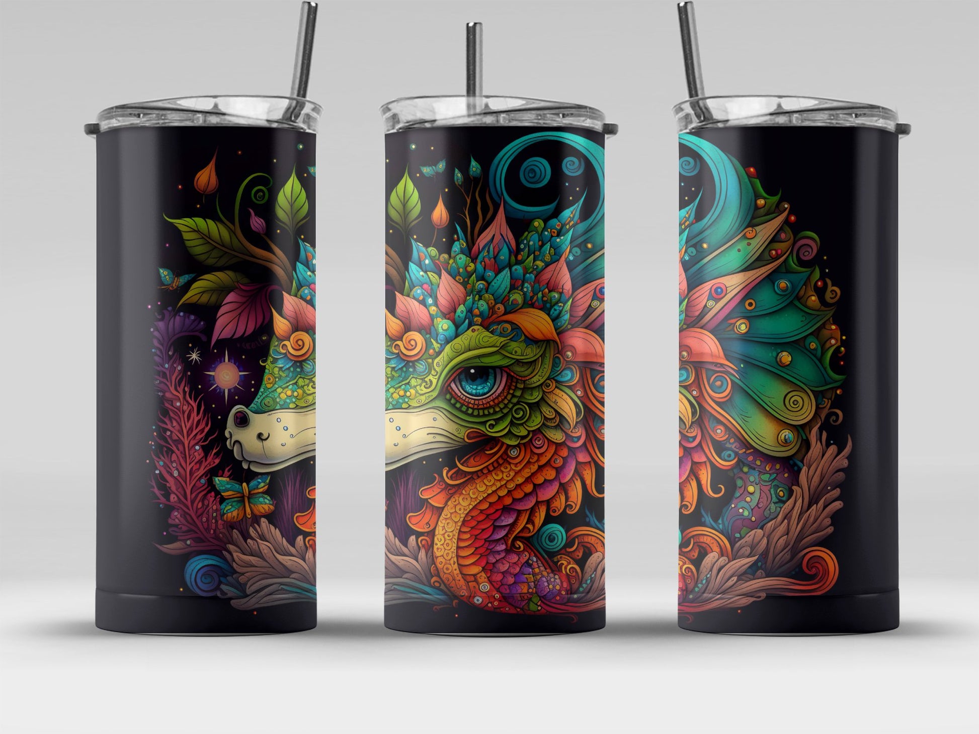 Colorful Psychedelic Dragon Art on Tumbler product