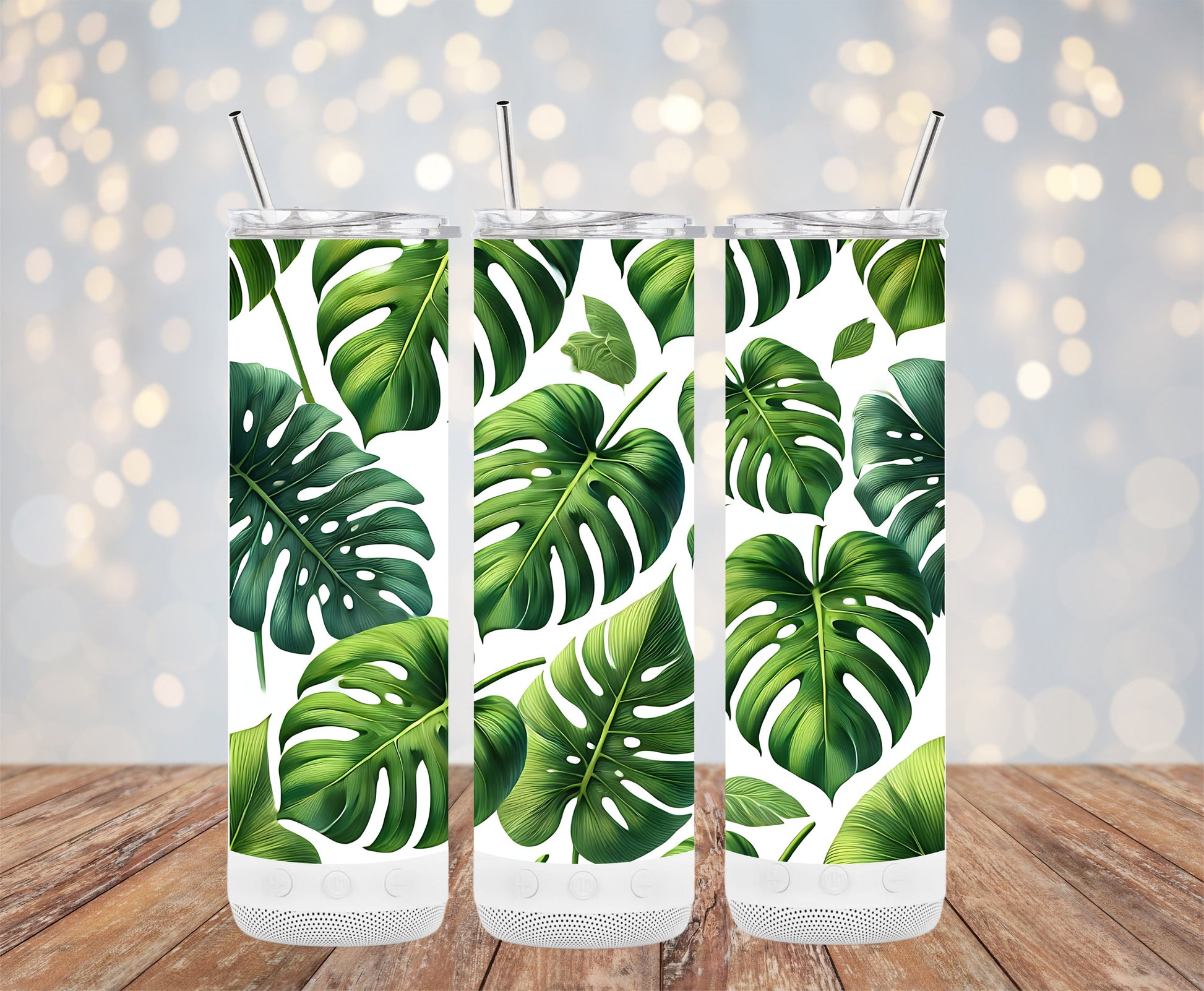 Tropical Leaf Patterned Stainless Steel Tumbler product