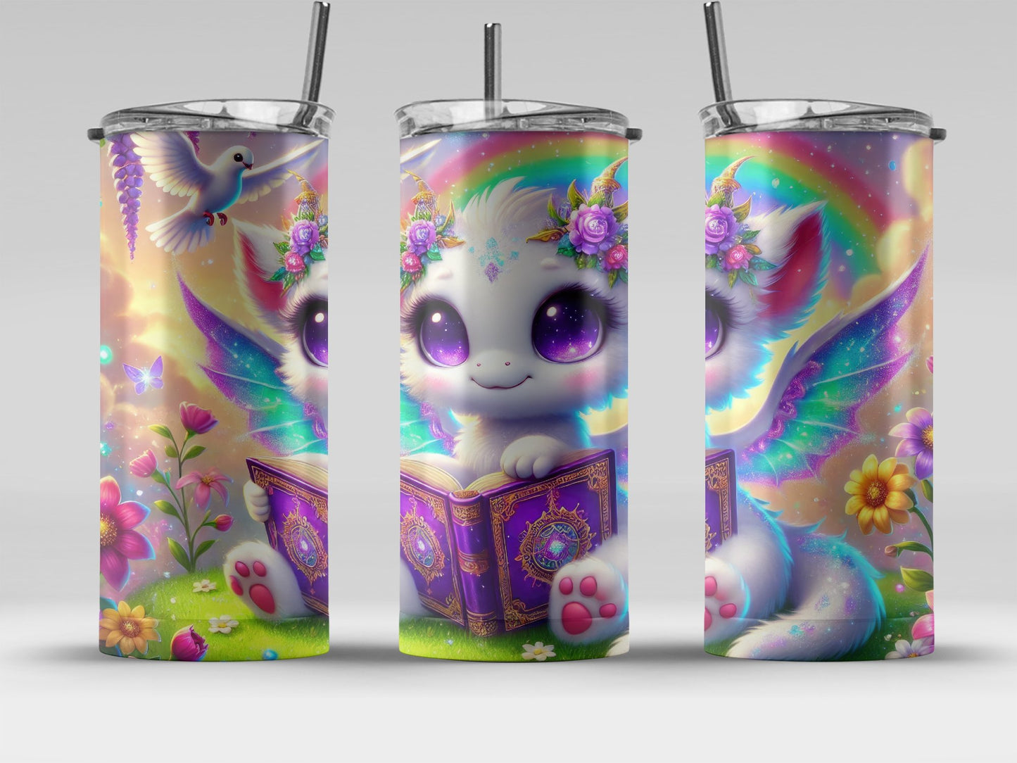 Cute Fantasy Cat and Rainbow Tumbler product type