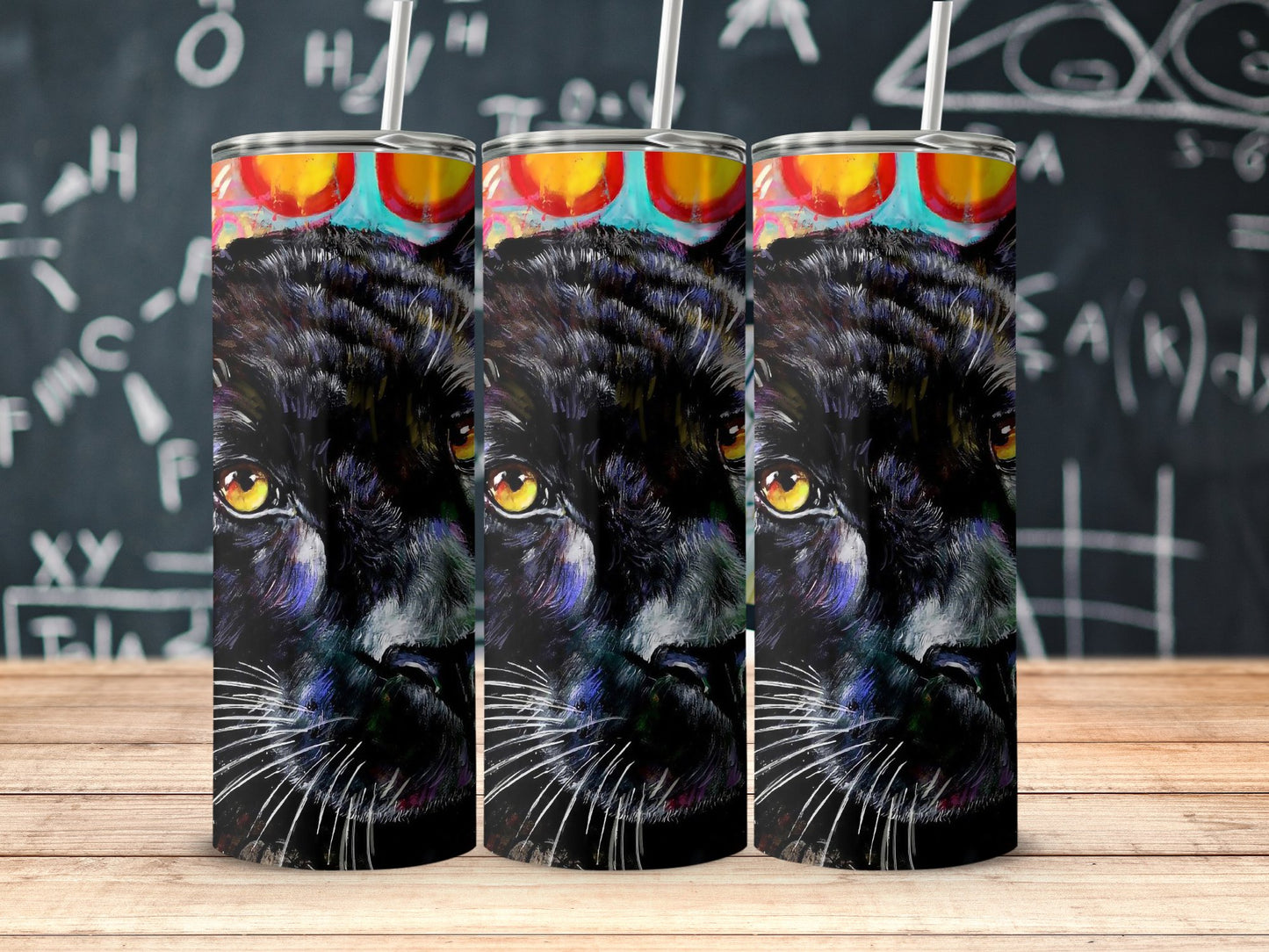 Colorful Black Cat Art Tumbler for Unique Drinkware product
