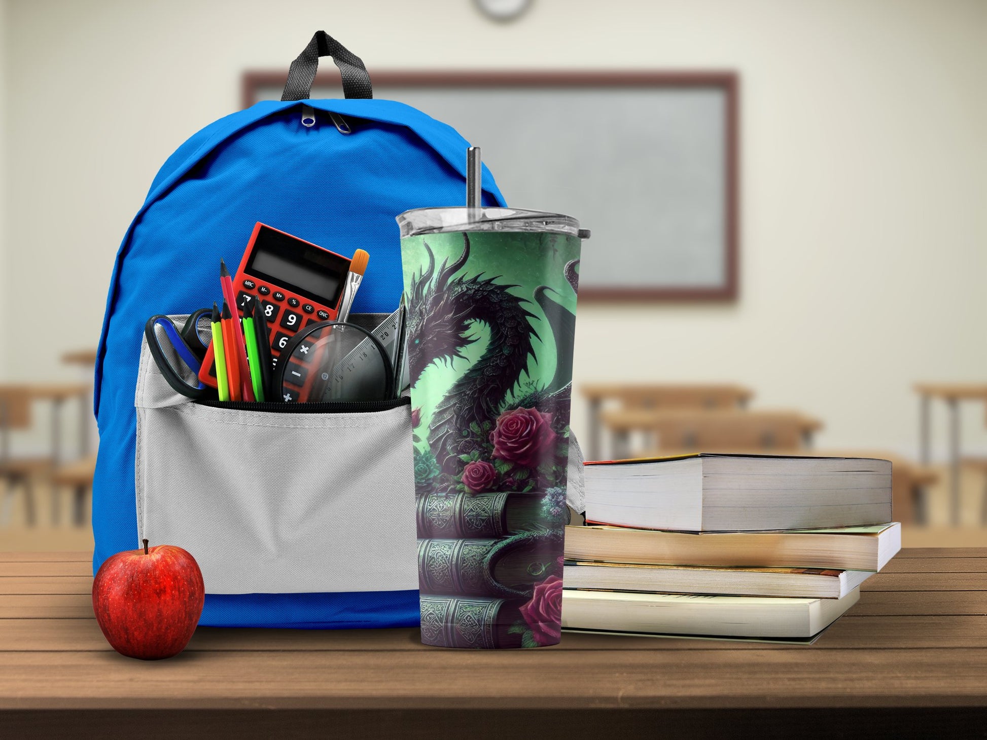 Dragon and Books Graphic Travel Tumbler product type