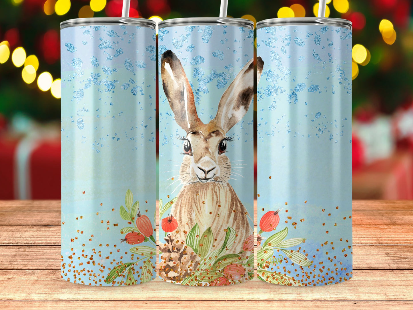 Christmas Rabbit Design Blue Tumbler 20oz product type