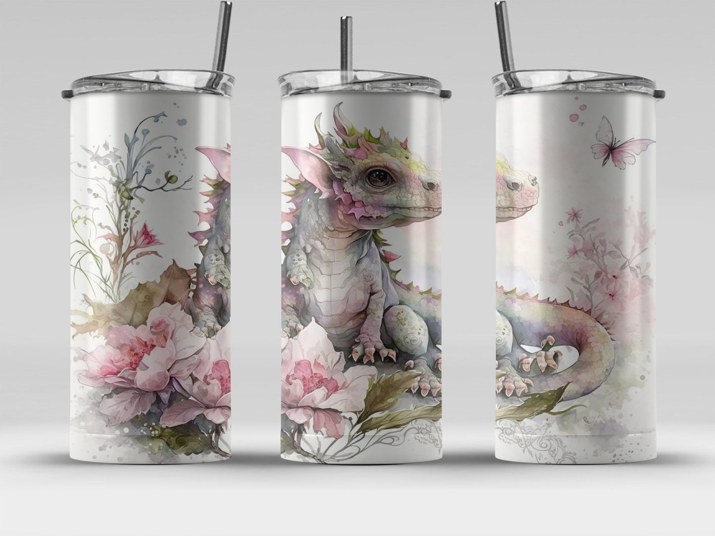 Fantasy Dragon Floral Print Tumbler Insulated product