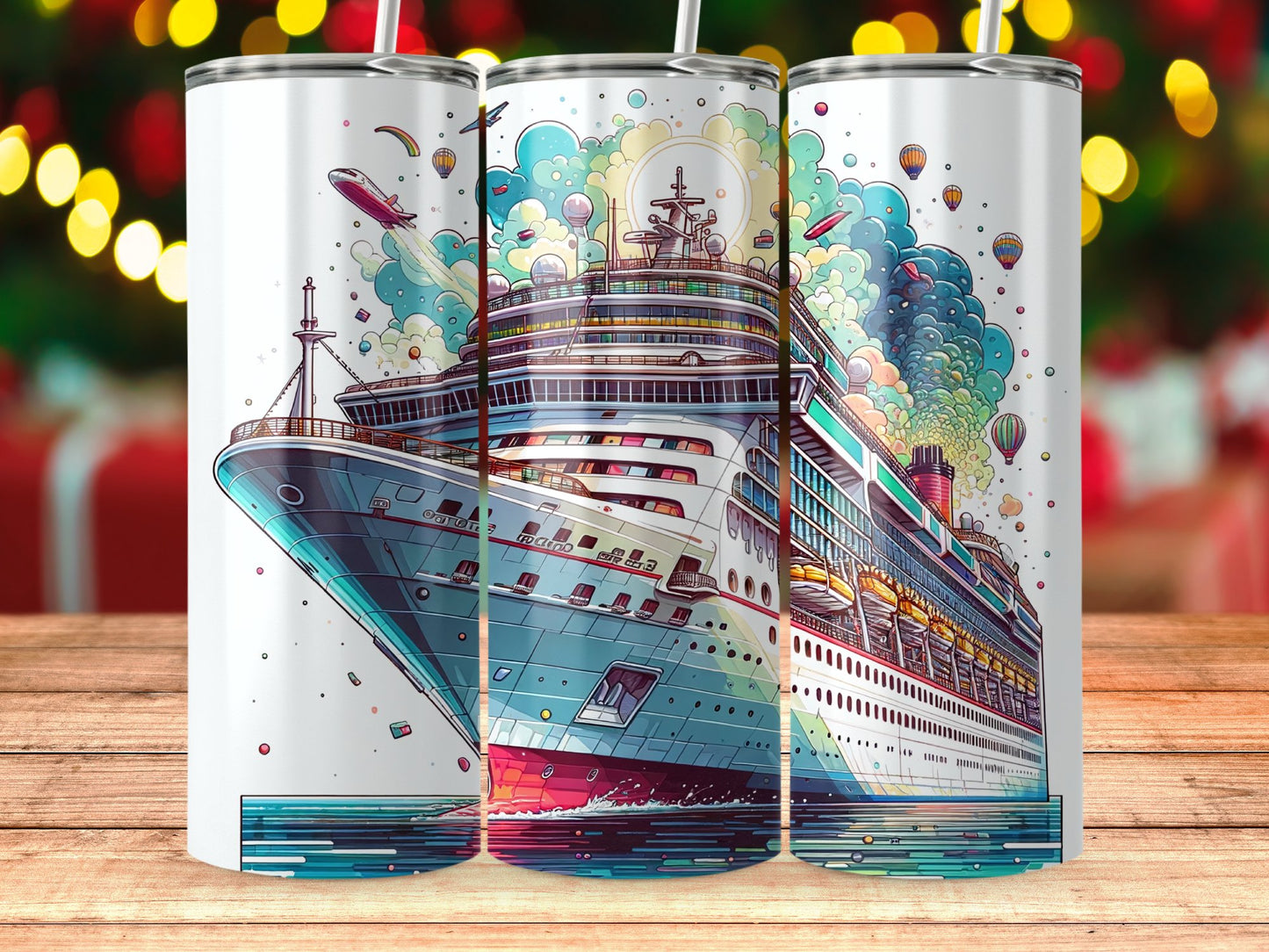 Colorful Cruise Ship Tumbler with Artistic Design product type