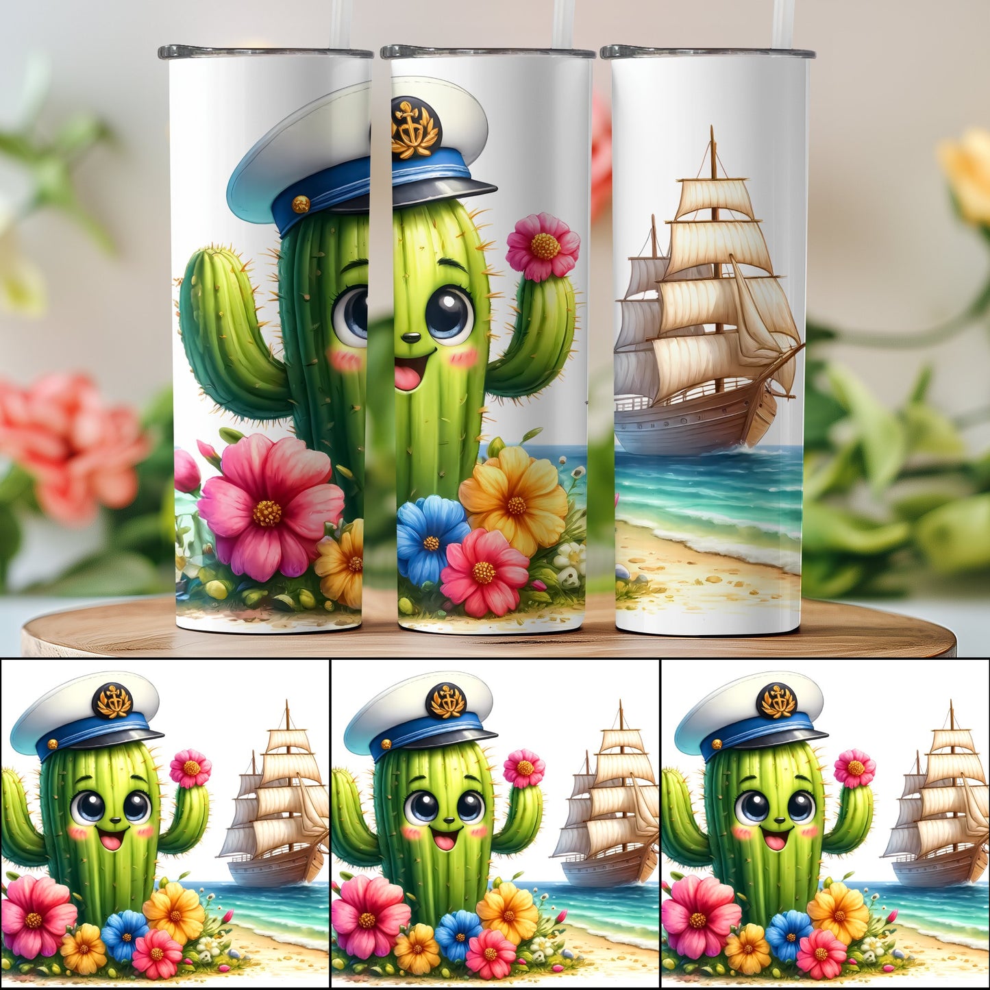Captain Cactus with Sailboat Design Drinkware product