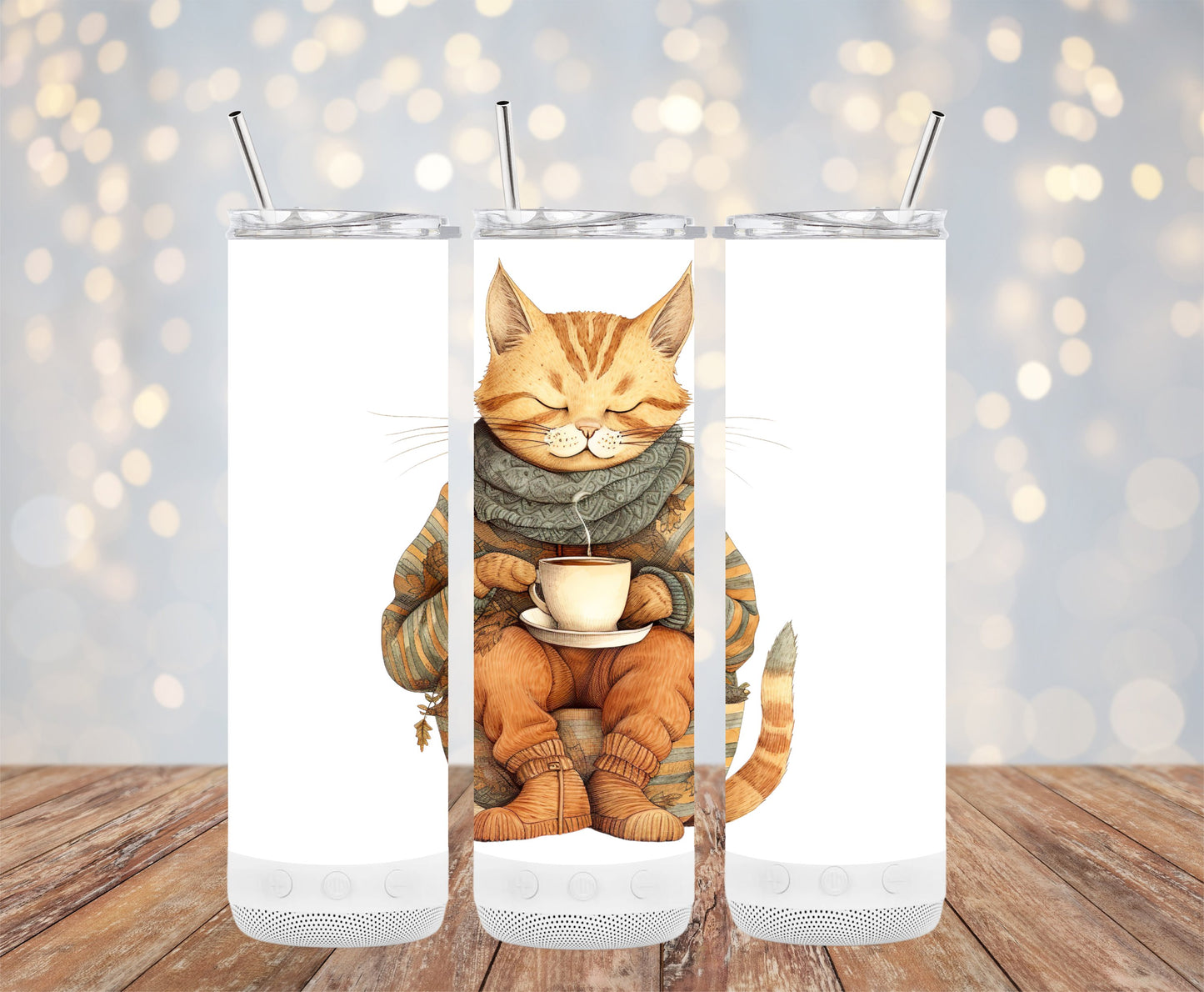 Cute Cat Enjoying Coffee Tumbler with Straw product