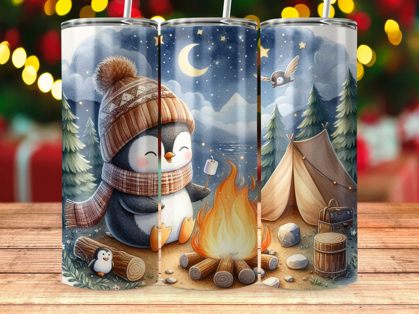 Cute Penguin Camping in Winter Night Scene product type