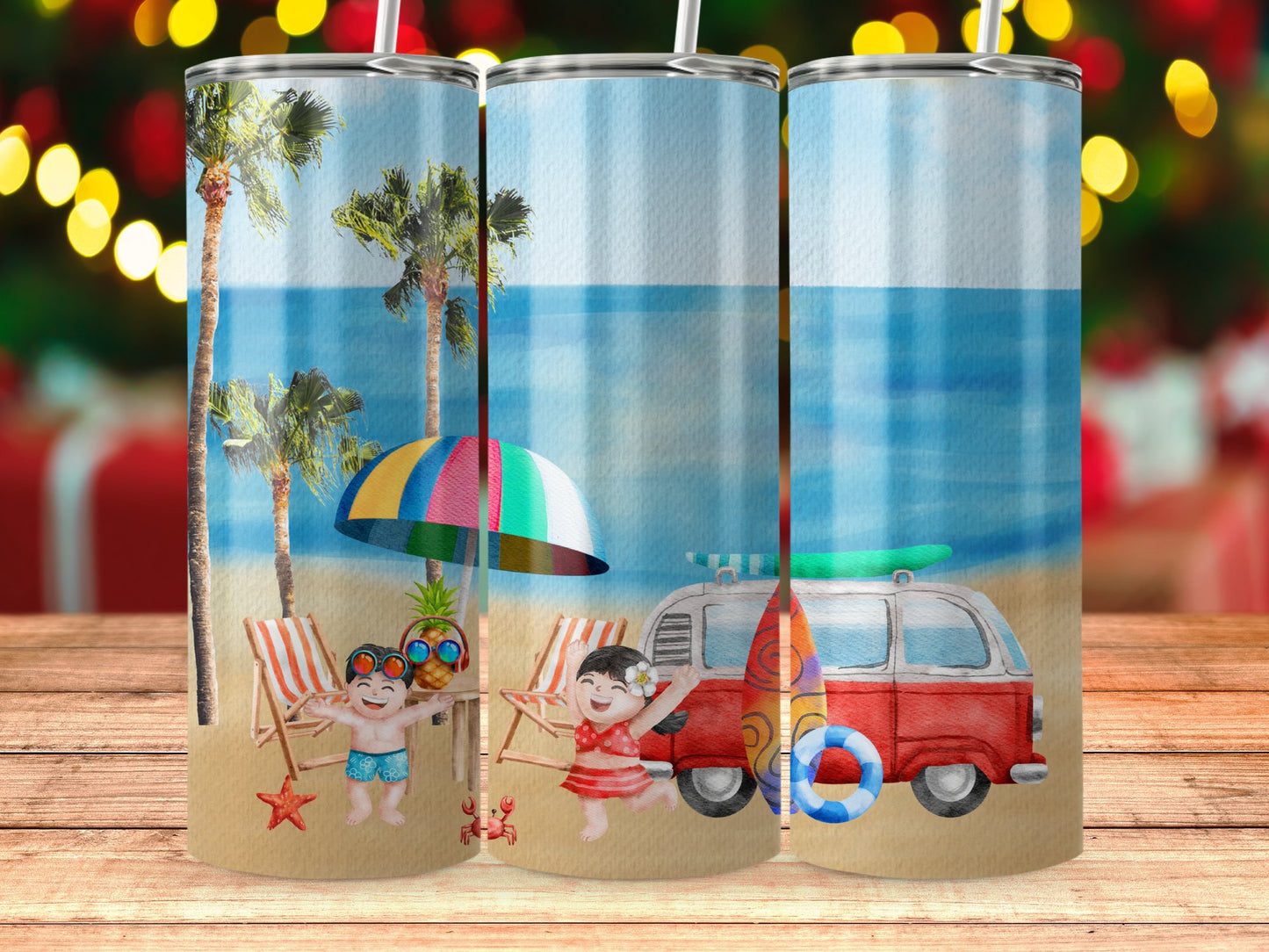 Beach Scene Tumbler with Kids and Van Vacation product type